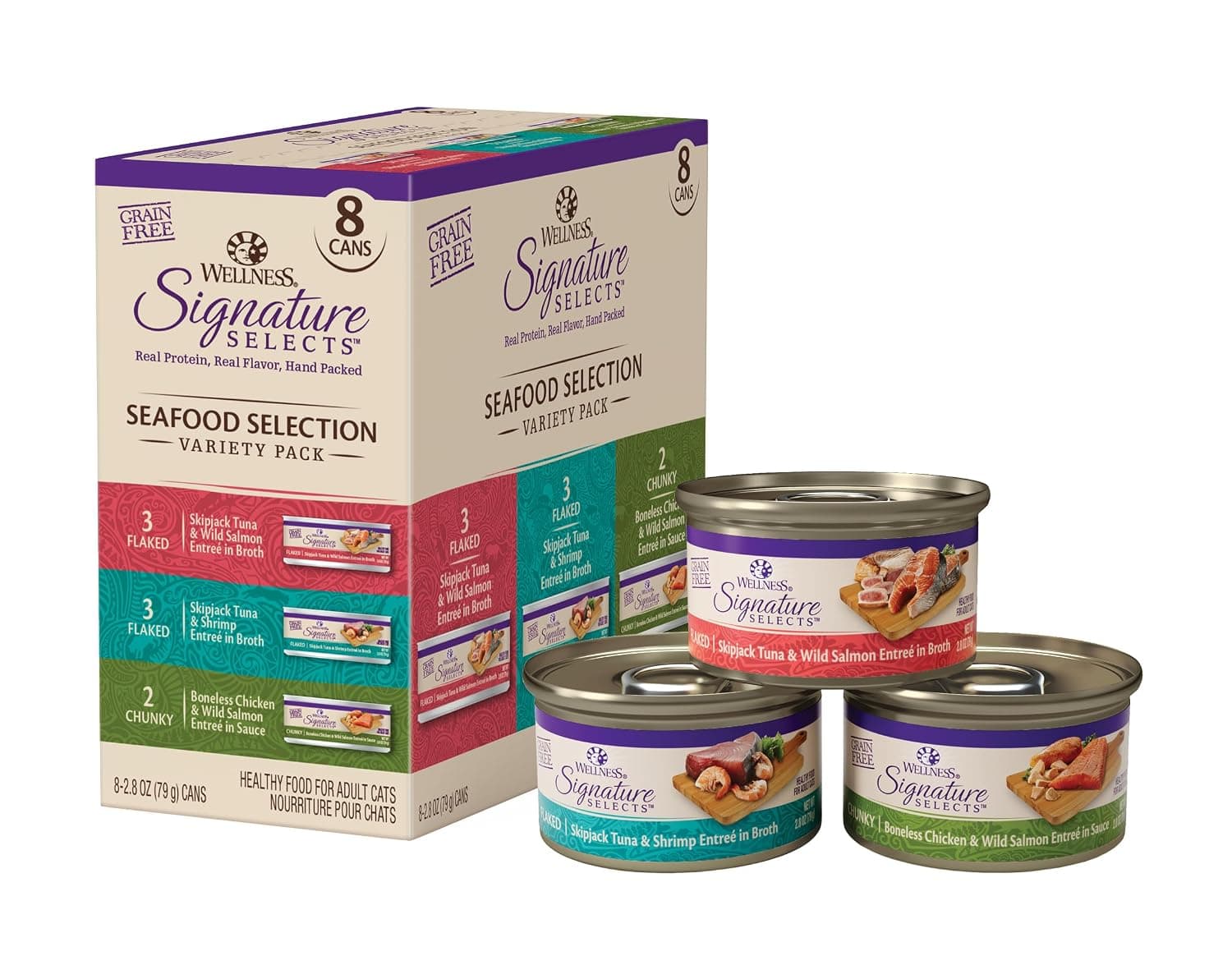Wellness CORE Grain-Free Signature Selects Wet Cat Food, Natural Pet Food Made with Real Meat (Seafood Variety Pack, 2.8 Ounce Can, Pack of 8)