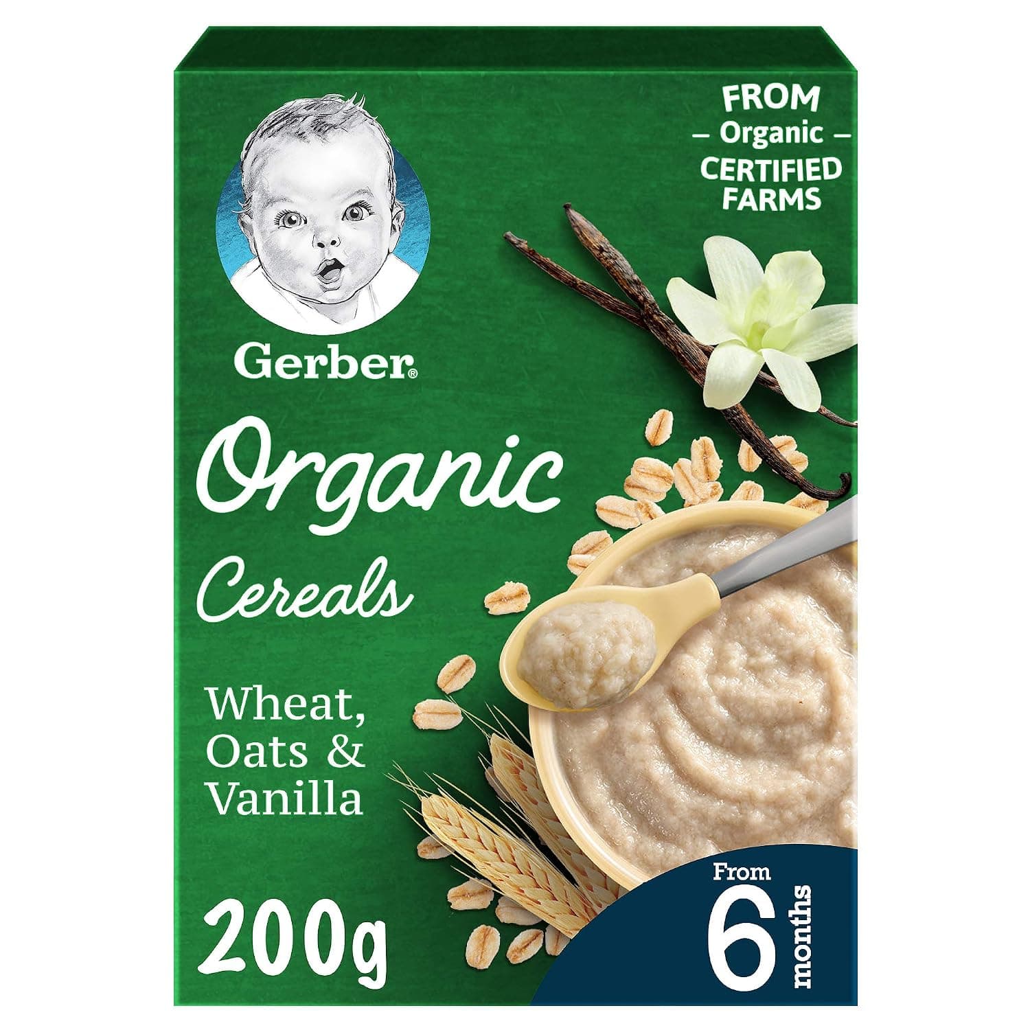 Nestle Gerber Organic Infant Cereals Wheat, Oat & Vanilla Fruit Puree, 200 G