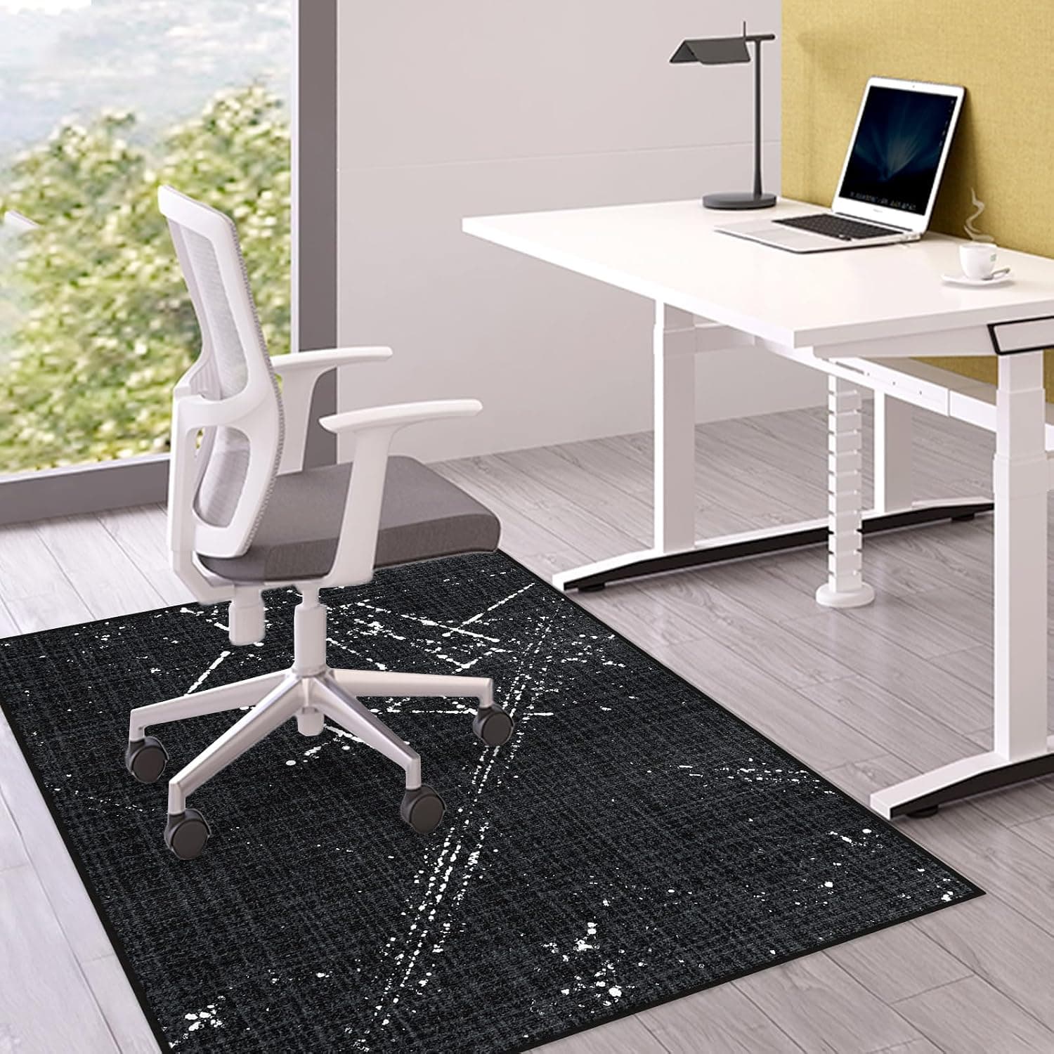 Floor Protection Mat, Office Chair 120 x 150 cm: Luxurious Printed Fabric Office Chair Underlay for Parquet and Hard Floors, Multi-Purpose Desk Chair Pad for Home and Office (Black, 120 x 150 cm)