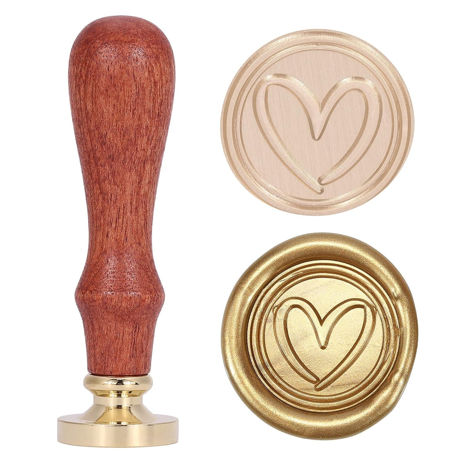 Yoption Sweet Heart Wax Seal Stamp, Vintage Brass Head Wooden Hilt Sealing Wax Stamp for Wedding Christmas Party Invitations Envelopes Gift Wrapping