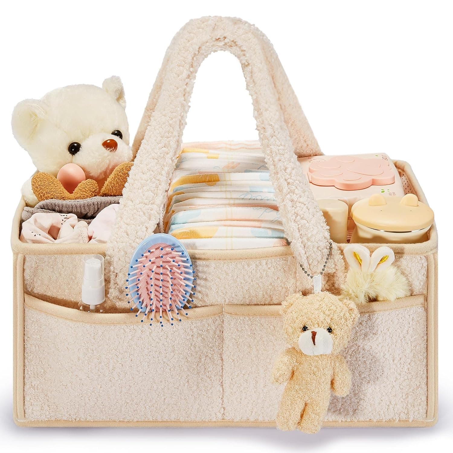 LEFAFA Baby Diaper Caddy Organizer, Baby Caddy Organizer for Changing Table, Portable Newborn Shower Basket Gifts Storage Changing Wipes Bag Car Nursery Infant Boy or Girl Baby (White)