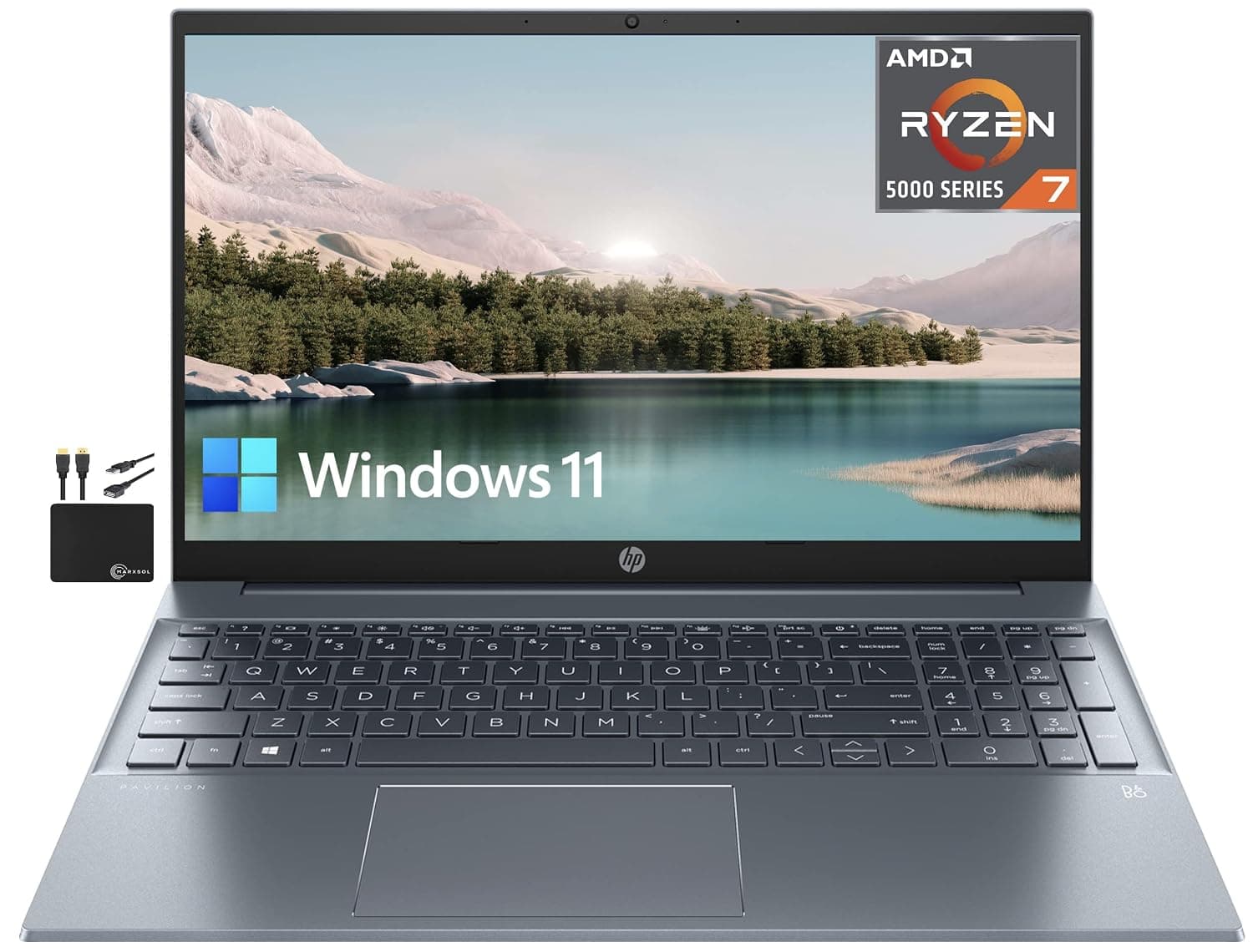 2022 Newest HP Pavilion 15.6" IPS FHD 1080P Laptop, 8-Core AMD Ryzen 7-5700U (Up to 4.3GHz, Beat i7-1180G7), 16GB RAM, 512GB NVMe SSD, Webcam, WiFi 6, 9+ Hours Battery, Audio B&O, Win11 + Cables