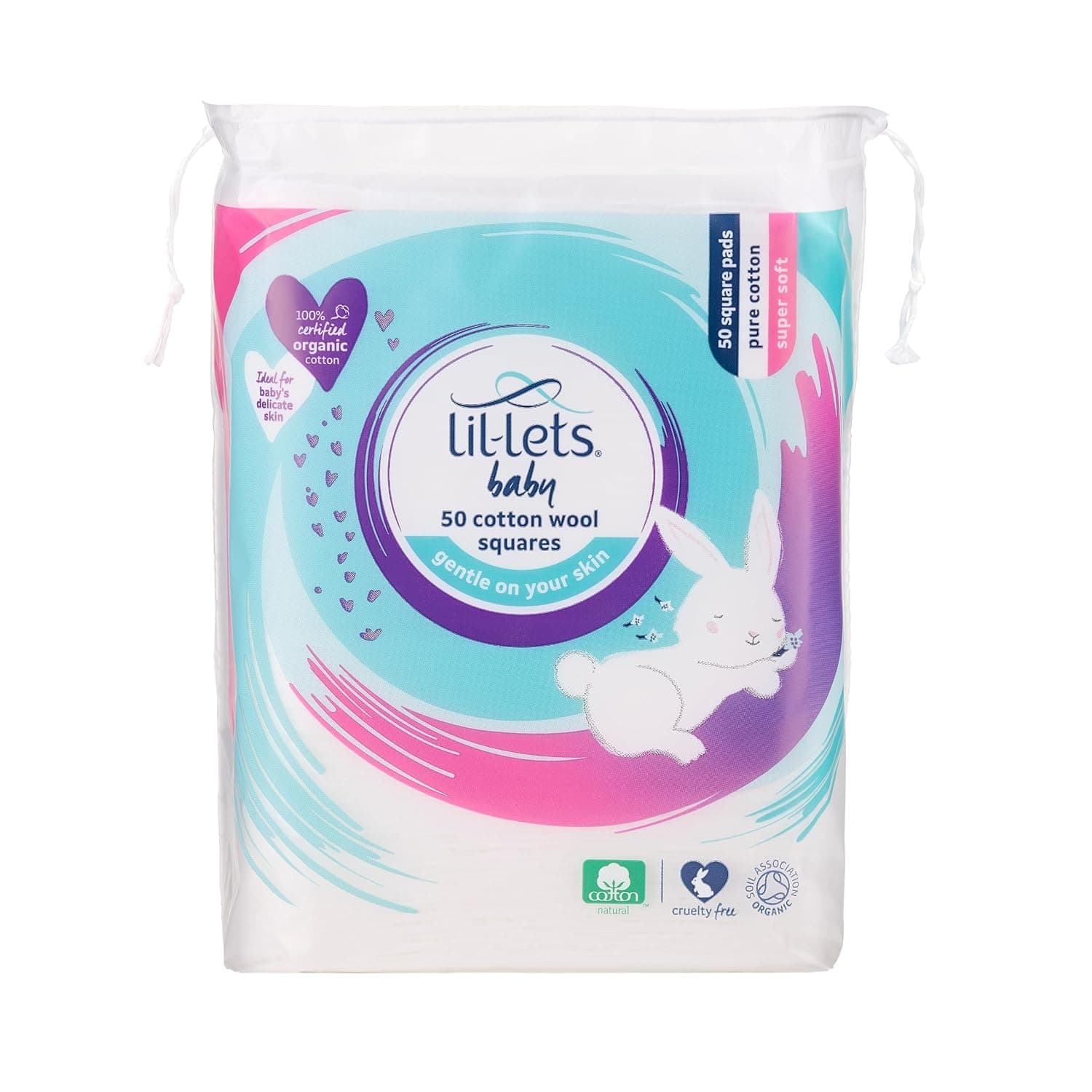 Lil-Lets Baby Cotton Squares 50 Count (1 Pack), 100% Pure Cotton, Certified Organic, Soft and Gentle, Dermatologically Tested, Suitable for Babies.