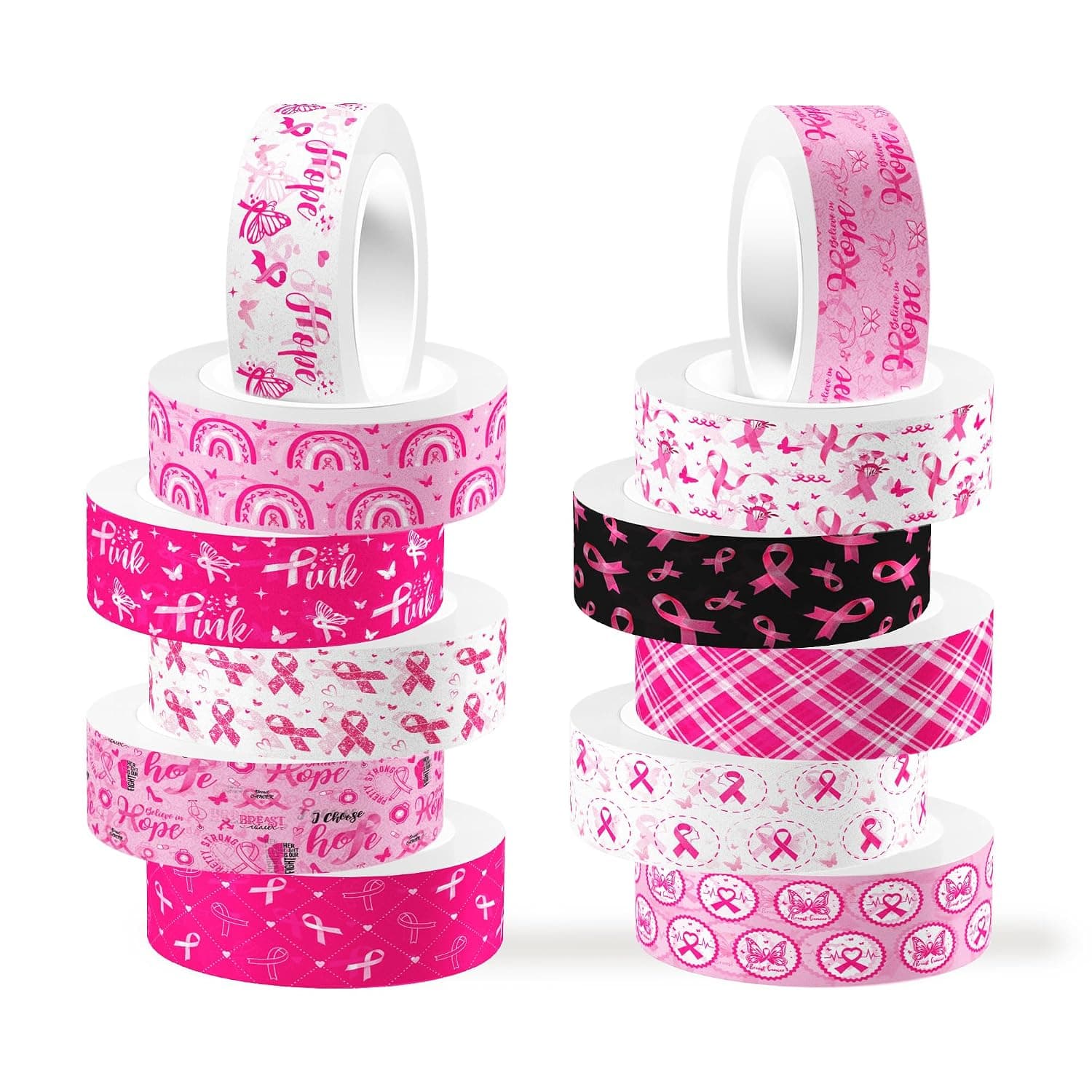 12 Rolls Pink Ribbon Washi Tape: Bowknot Plaid Adhesive Masking Tapes - Decorative Pink Coquette Paper Tape for Scrapbook, Journal, Planners, DIY Art Crafts Gift Wrapping