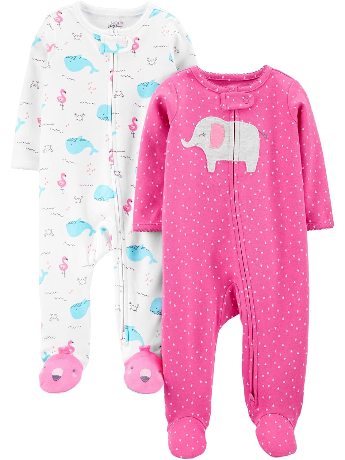 Simple Joys baby-girls 2-pack Cotton Footed Sleep and Play Baby and Toddler Sleepers (pack of 2)