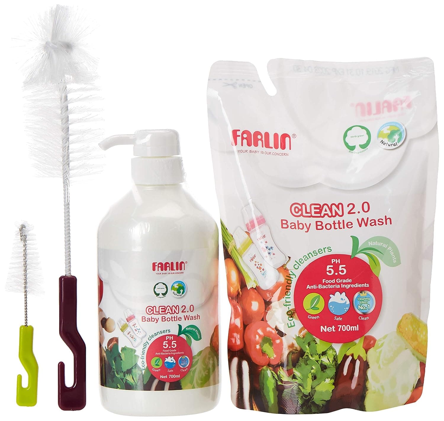Farlin Combo Set Wash 700ml + 700ml Refill + Bottle Brush
