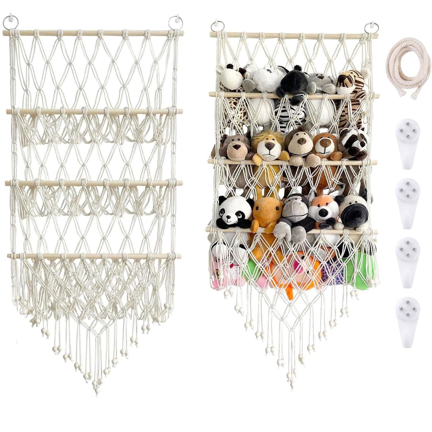 Stuffed Animal Toy Hammock, 3 Layer Plush Toy Hanging Organizer Net, Height Adjustable Jumbo Toy Net Hammock for Stuffed Animal Wall Large Kids Children Toy Net Organizer for Children's Room, Nursery