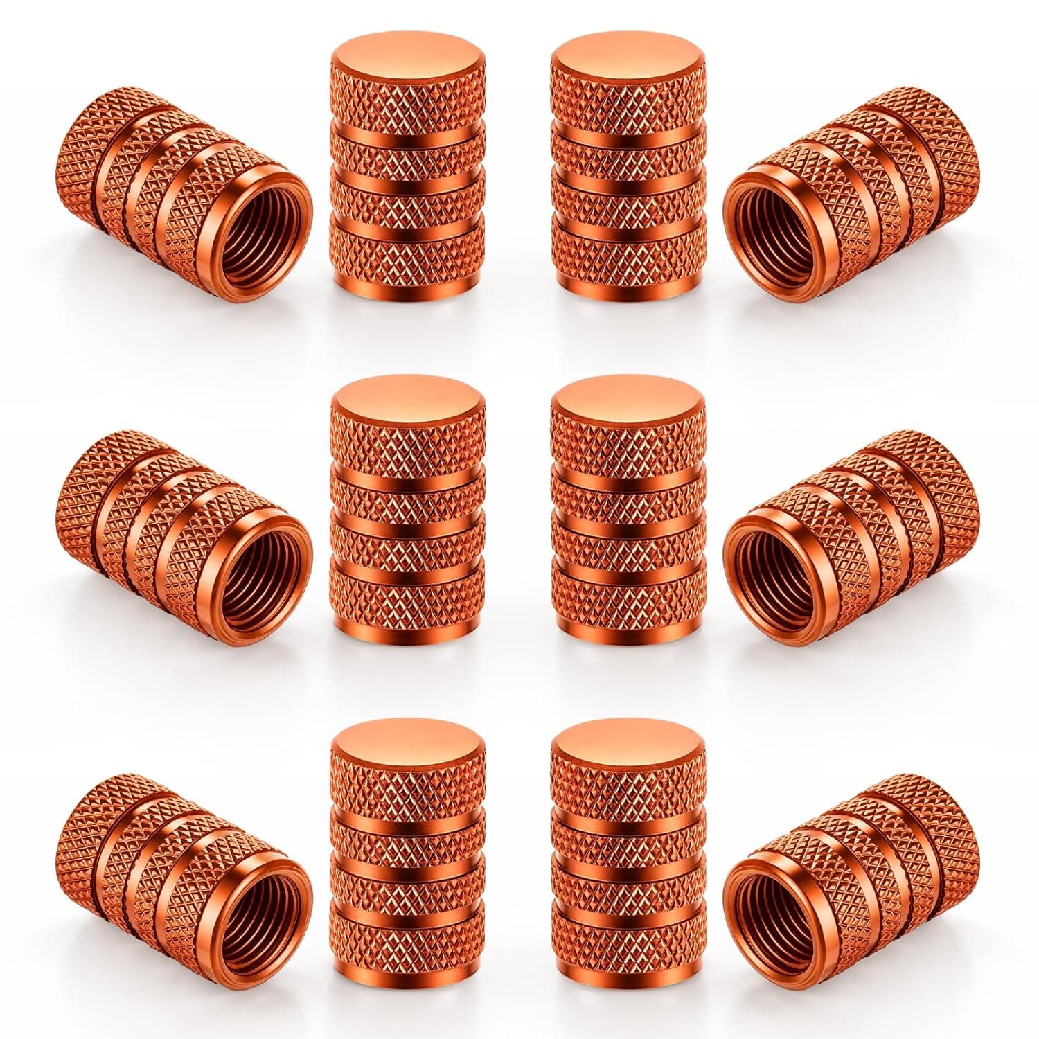 SINGARO 12PCS Tire Valve Stem Caps, Car Exterior Accessories, Aluminum Alloy Valve Cover Universal for Cars, Trucks, Motorcycles and Bicycles (Orange)