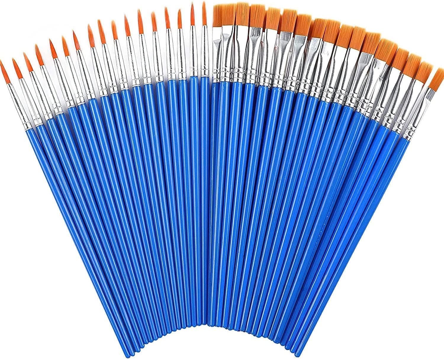 60 Pieces Paint Brushes Set, Artist Paint brushes, Oil paint brush, Round Flat Small Brush, Soft, sturdy, Easy To Clean, For Kids Adult Drawing Arts Crafts Supplies, Blue