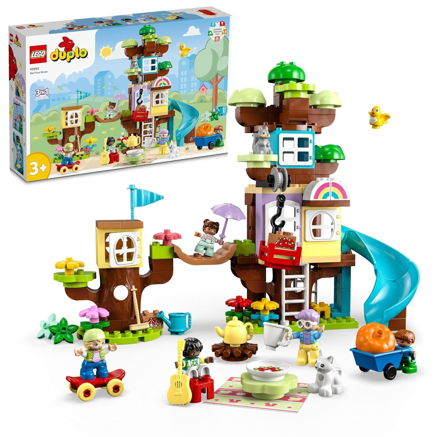 LEGO 10993 DUPLO 3in1 Tree House, Construction Toy for 3 Plus Years Old Toddlers, Girls & Boys with 4 Family Figures, Animals, Bricks and a Slide, Learning Activities