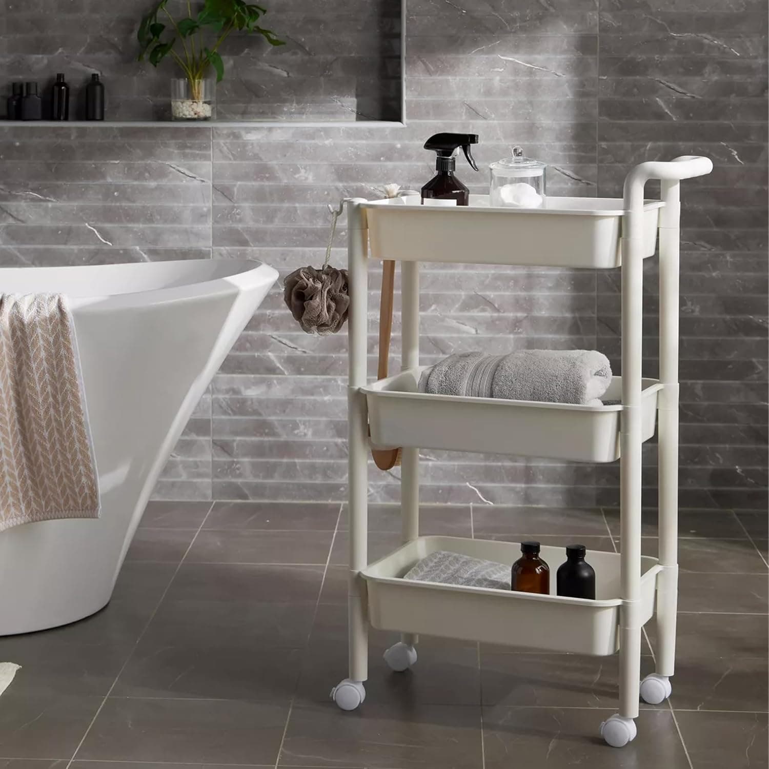 3-Tier Multipurpose Rolling Shelves Cart Organizer White, 83X53.5X32