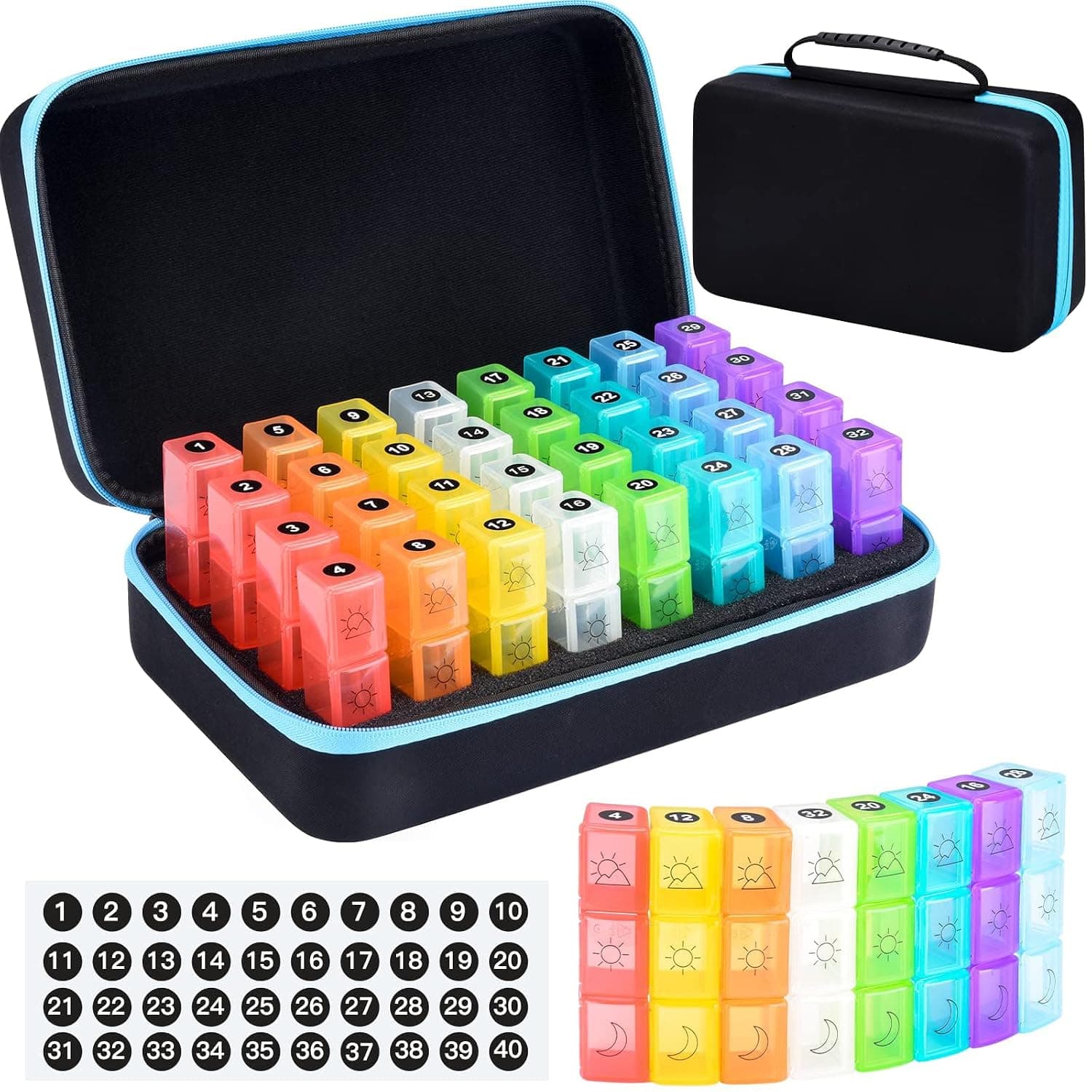 Monthly Pill Organizer 3X a Day, 30 Day Travel Pill Box Organizer with 32 Daily Compartments, Month Pill Box Organizer for Fish Oil, Vitamins, Supplements and Medications