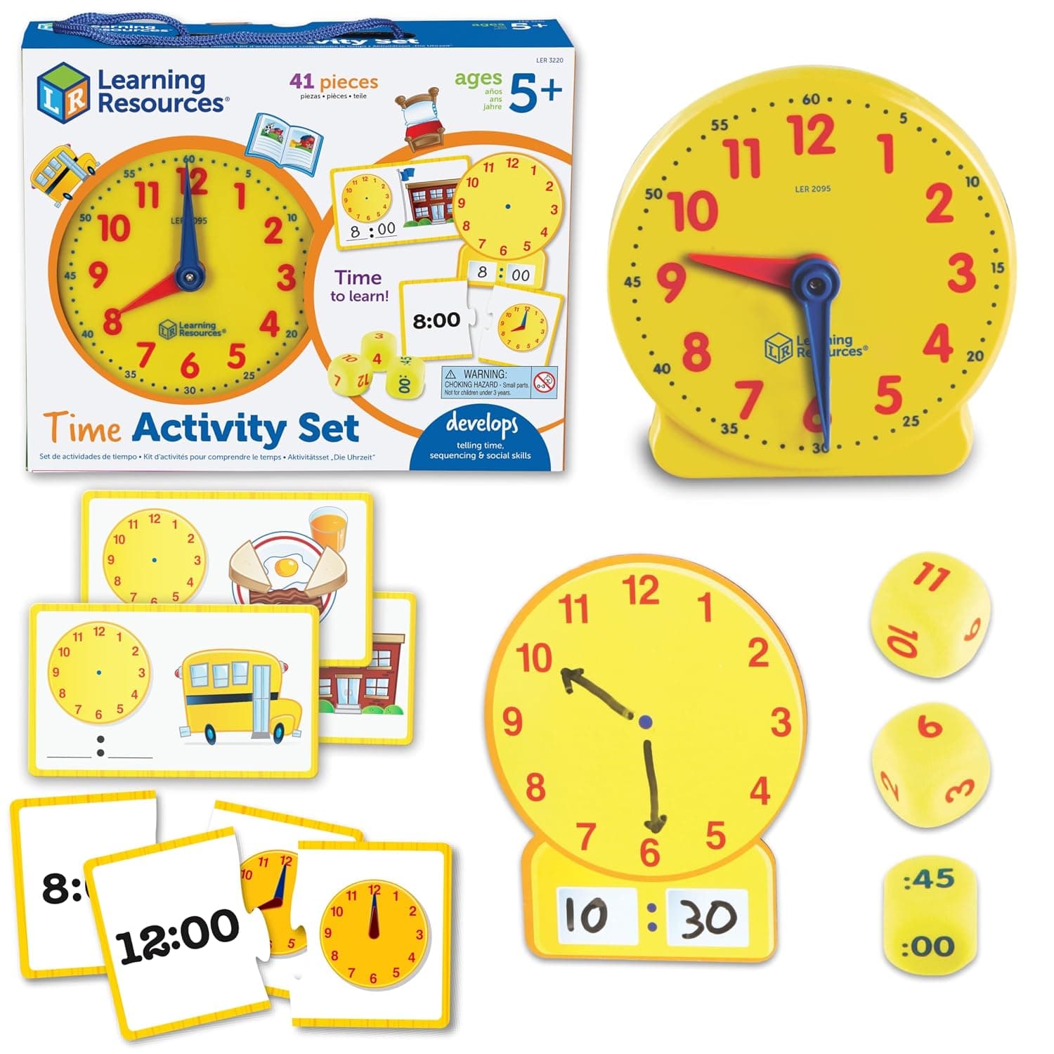 Learning Resources Time Activity Set | Kids Learning Clock, Classroom Clocks for Students, Telling Time Teaching Clock, Teaching Analog Clocks for Kids