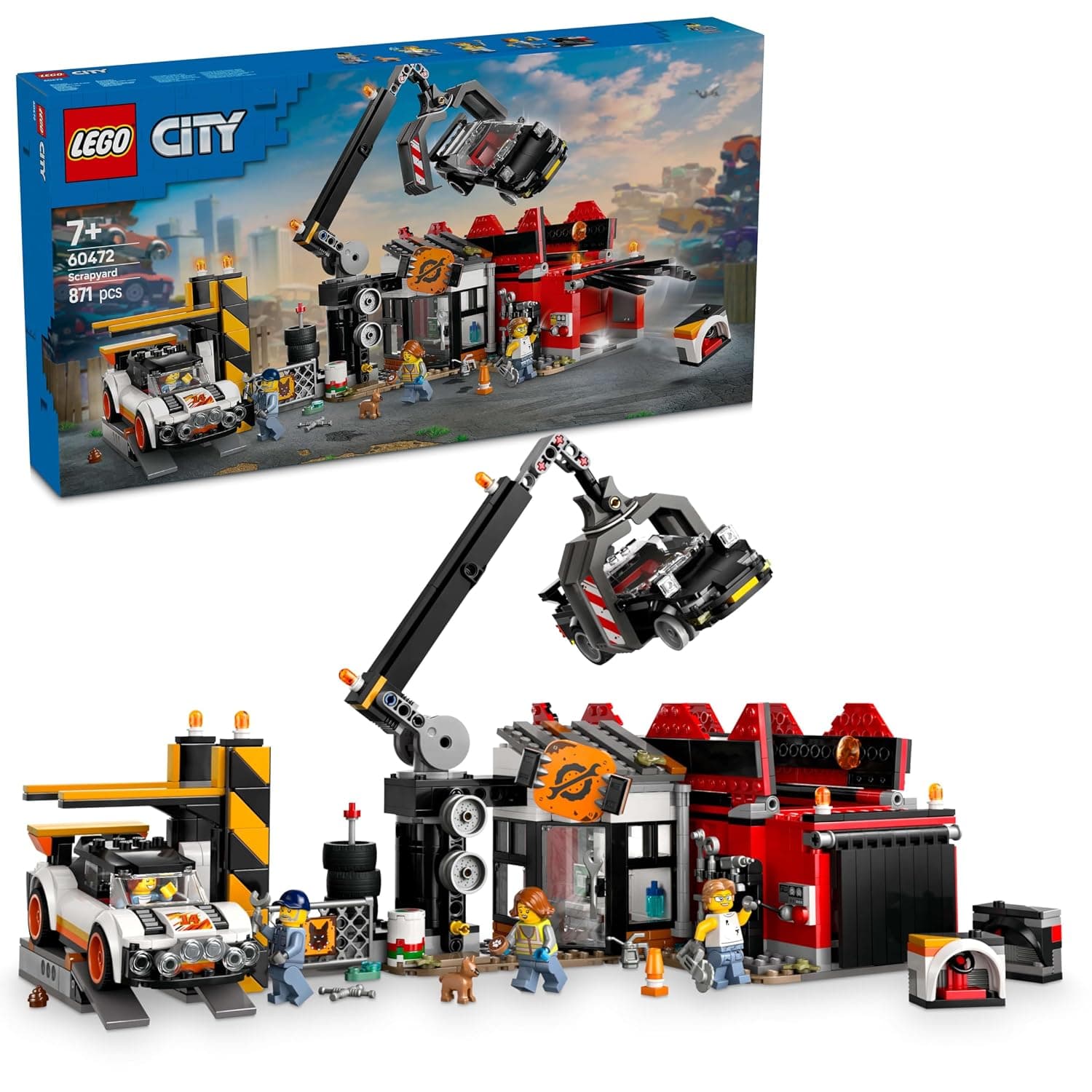 LEGO City Scrapyard with Cars - Construction Toy with Crusher, Crane, 2 Car Toys, 4 Worker Minifigures & an Office Building - Birthday Gifts for 8+ Year Old Boys & Girls - 60472