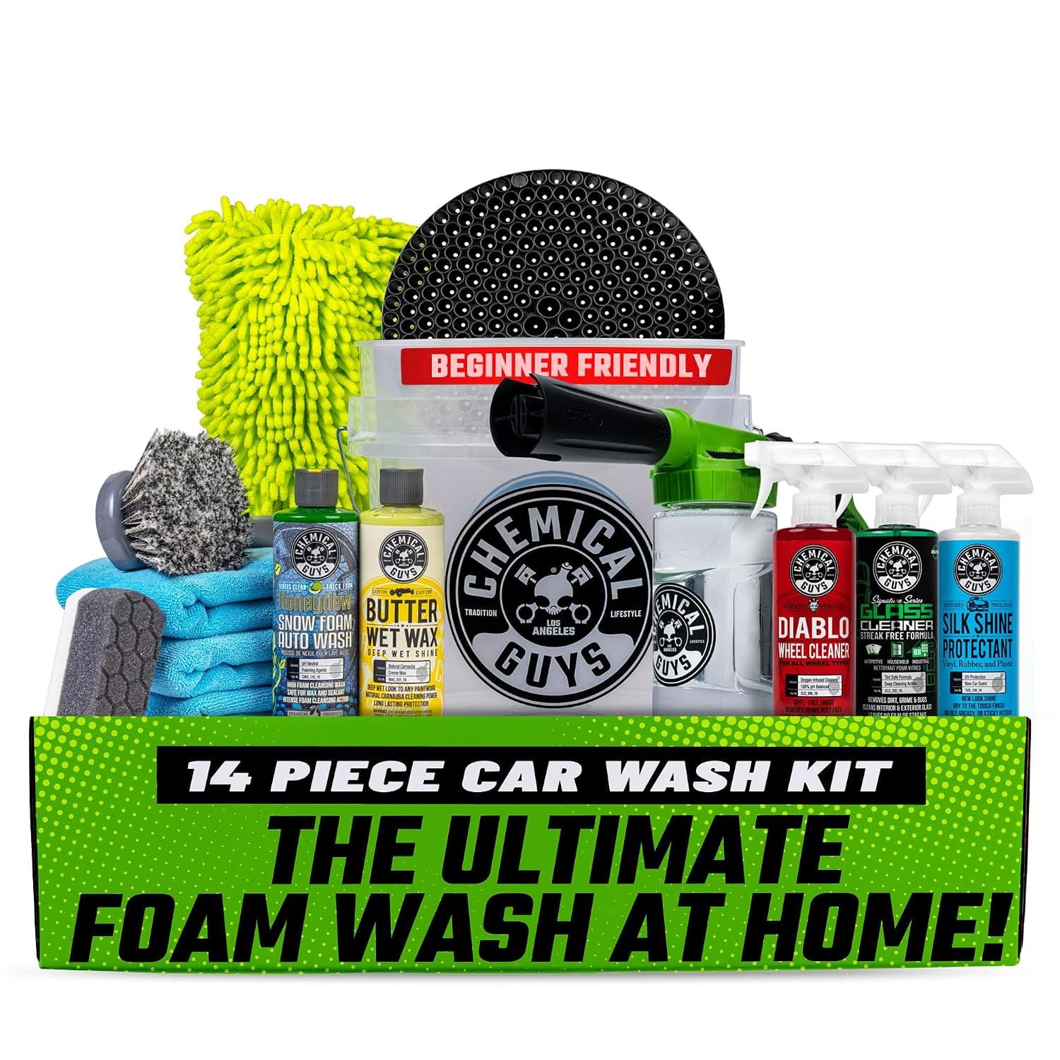 Chemical Guys HOL126 14-Piece Arsenal Builder Car Wash Kit with Foam Gun, Bucket and (5) 16 oz Car Care Cleaning Chemicals (Works w/Garden Hose)