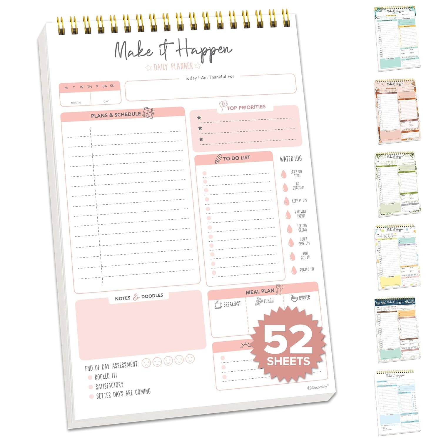 Bukela 52 Sheets Undated Daily Planner, 14x21cm Spiral Notebook for Women Girl, Task Planner with Schedule, To-Do List, Water Tracker, Notes, Nude Pink