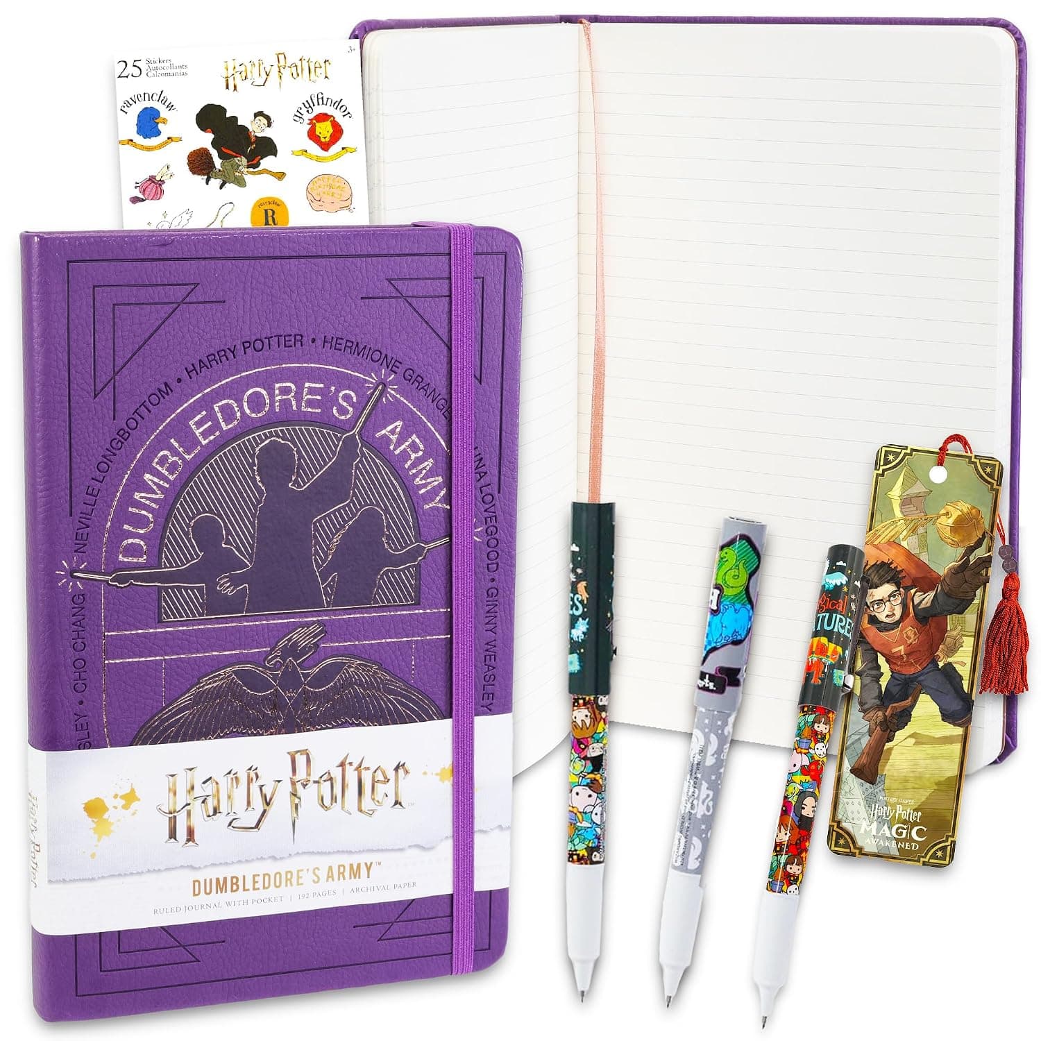 Harry Potter Journal and Pen Set - Bundle with Premium Hogwarts Diary Notebook, 3 Ballpoint Pens, Bookmark, Stickers, More | Harry Potter School Office Supplies