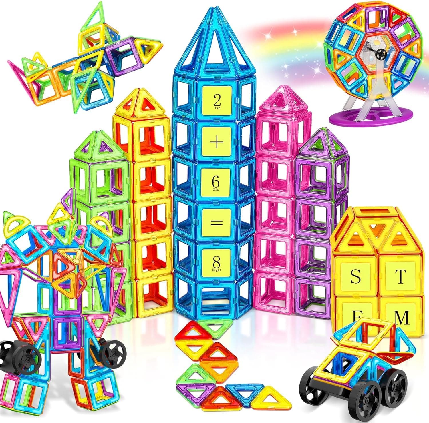 SKY-TOUCH 120 PCS Magnetic Building Blocks Set, Construction Magnetic Building Blocks Magnetic Toy Magnets Children Magnetic Game for Gift from 3+Years Boys Girls, Educational Gift