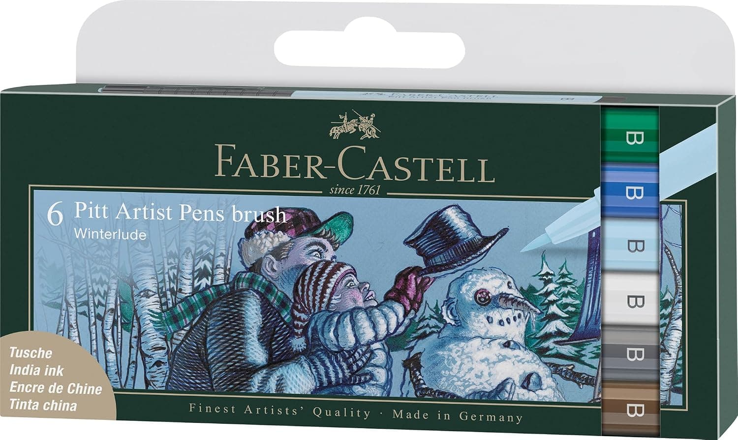 Faber-Castell Art & Graphic Pitt Artist Pen Brush India Ink Pen, Winterlude, Wallet Of 6, For Art, Craft, Drawing, Sketching, Home, School, University, Colouring