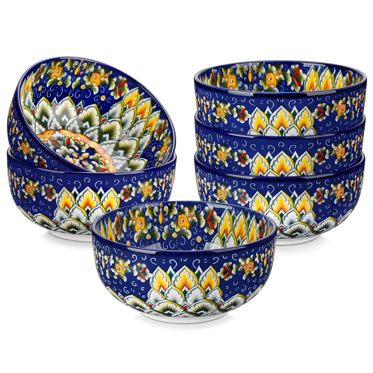 vancasso Set of 6 Bohemian Ceramic Bowls, 800 ml Colored Bowls for Kitchen, Dishwasher and Microwave, Salad, Pasta, Rice, Oatmeal