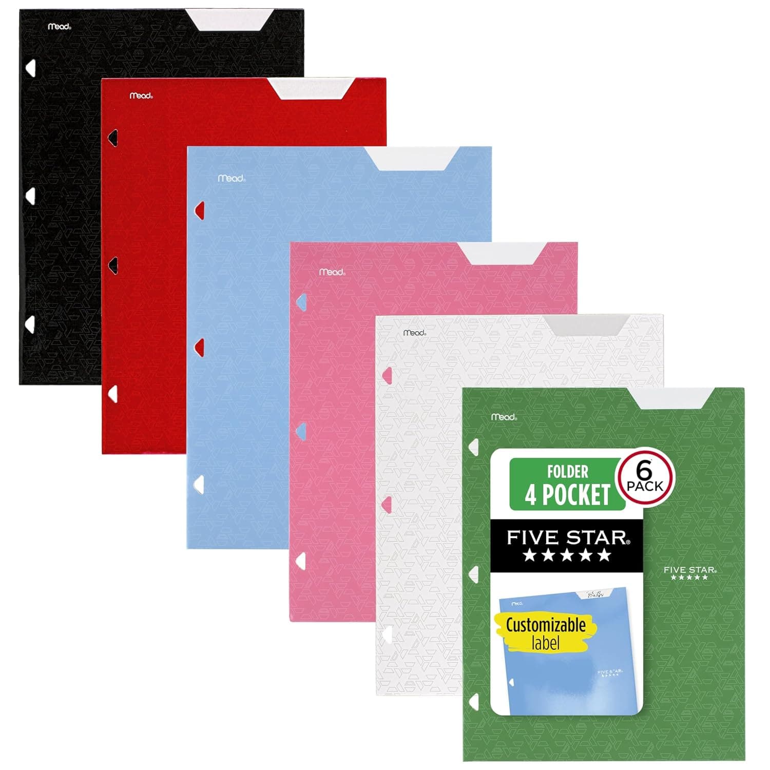Five Star 4-Pocket Folders, 6 Count (Pack of 1), Fits 3-Ring Binders, Holds 28 cm x 21.6 cm, Assorted Trend Colors (38056)