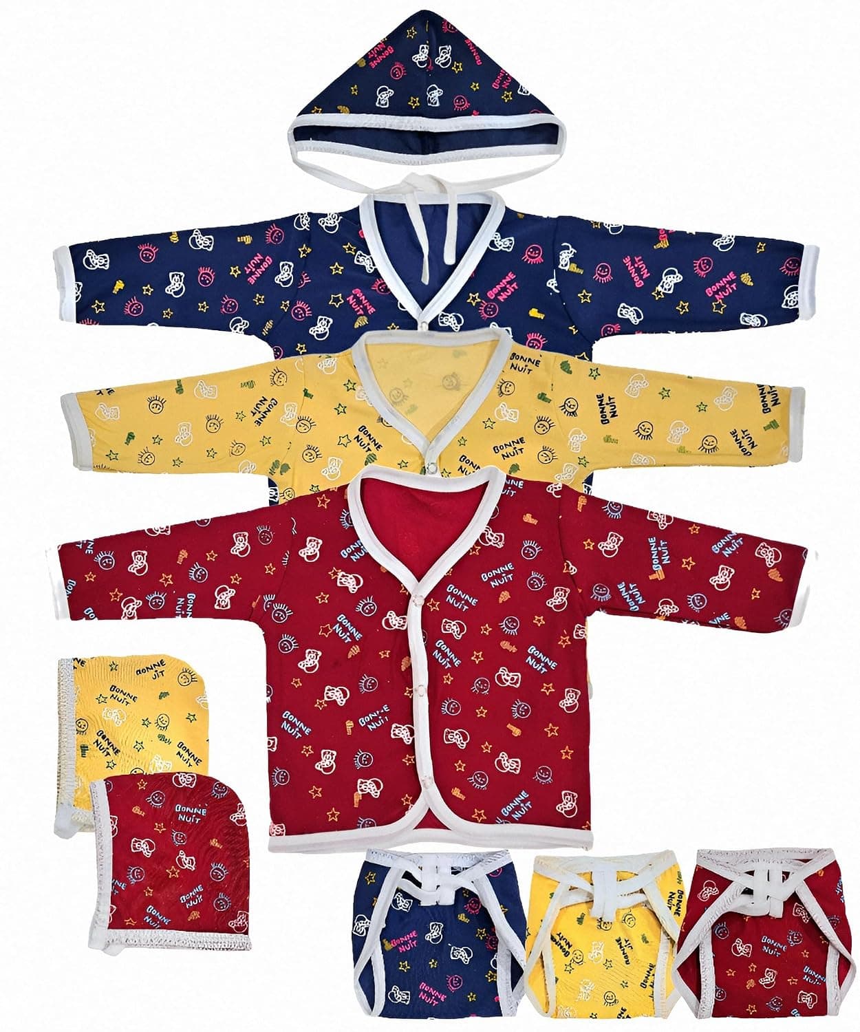 SWISSBERRY Baby's New Born Baby Hosiery Cotton Jhabla/T Shirts with Nappies/Langot and Caps/Infant Clothes/Combo/Gift Set/Dress/Essentials/All Products/Regular Wear (Pack of 3)