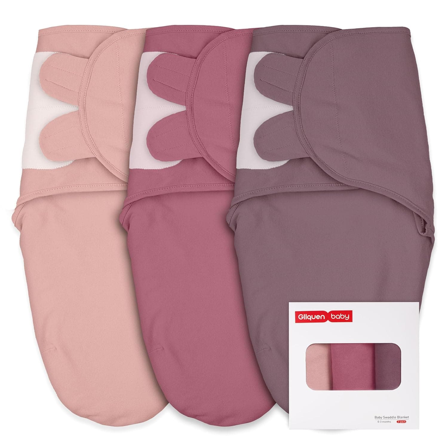 GLLQUEN BABY Girl Swaddles 0-3 Months - 3 Pack Baby Swaddles Sack for Newborn, Infant Sleep Sack, Easy Swaddling Wrap, Soft Color Gradient, Nursery Swaddle Blankets Essentials | 3-Pack, Baby Girl Swaddles Organic Cotton Womb-Like Nursery Swaddling Blanket reduces startle reflex, Soft & Skin-Friendly