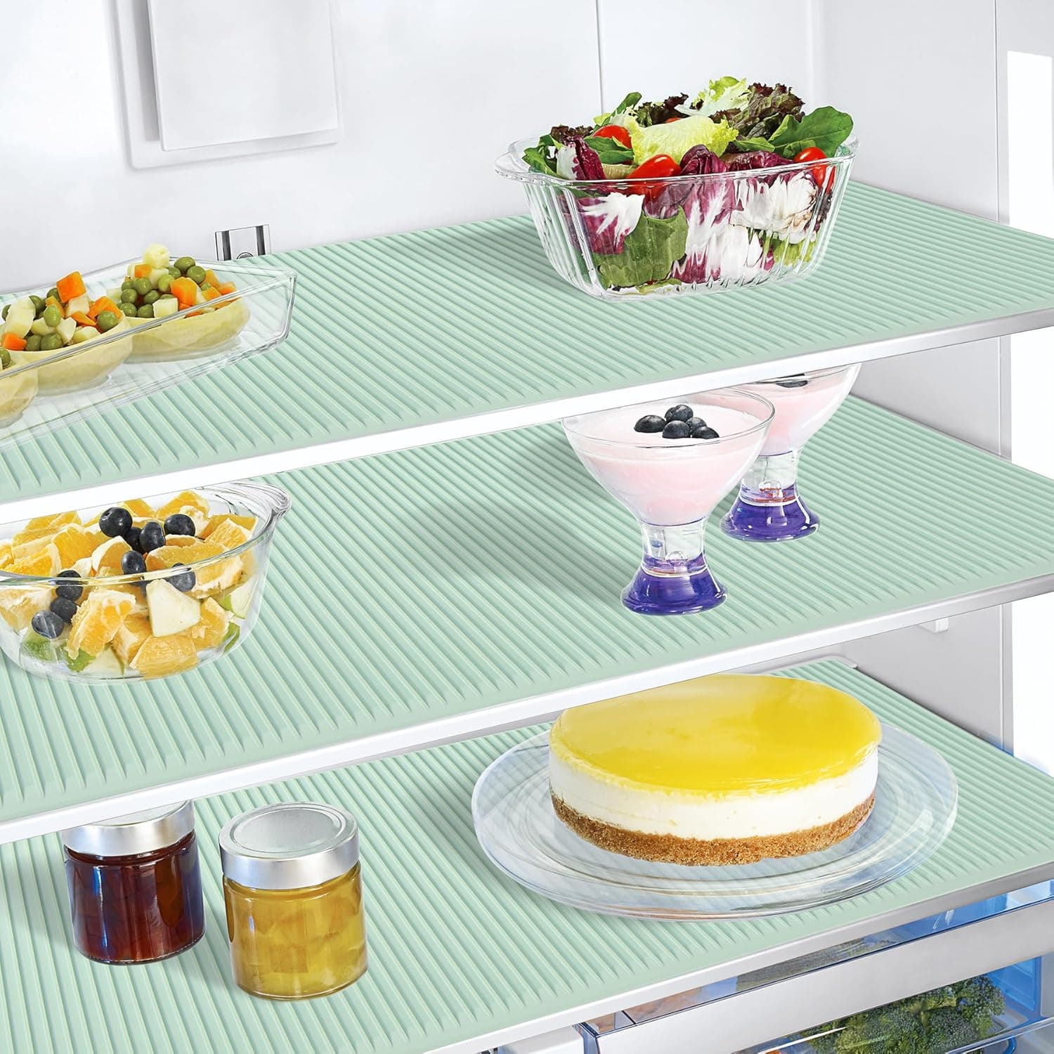 بطانات ثلاجة من السيليكون غير قابلة للانزلاق للارفف من يلا جوي، مفارش ثلاجة قابلة للقص والغسل، بطانة رفوف مقاومة للماء والزيت للارفف الزجاجية، منظم ادراج الخزانة (عبوة واحدة)