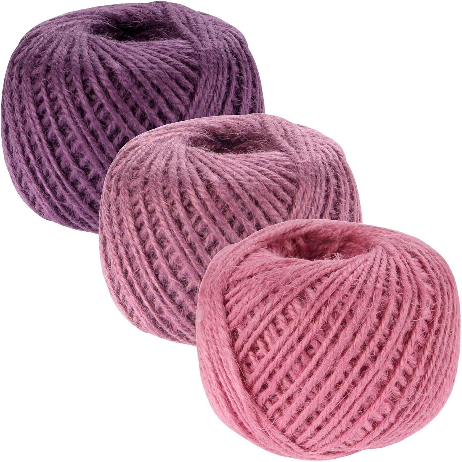 BambooMN 675 Ft, 2mm Crafty Jute Twine String Jute for Artworks, DIY Crafts, Gift Wrapping, Picture Display and Embellishments, 3 Balls Shades of Purple