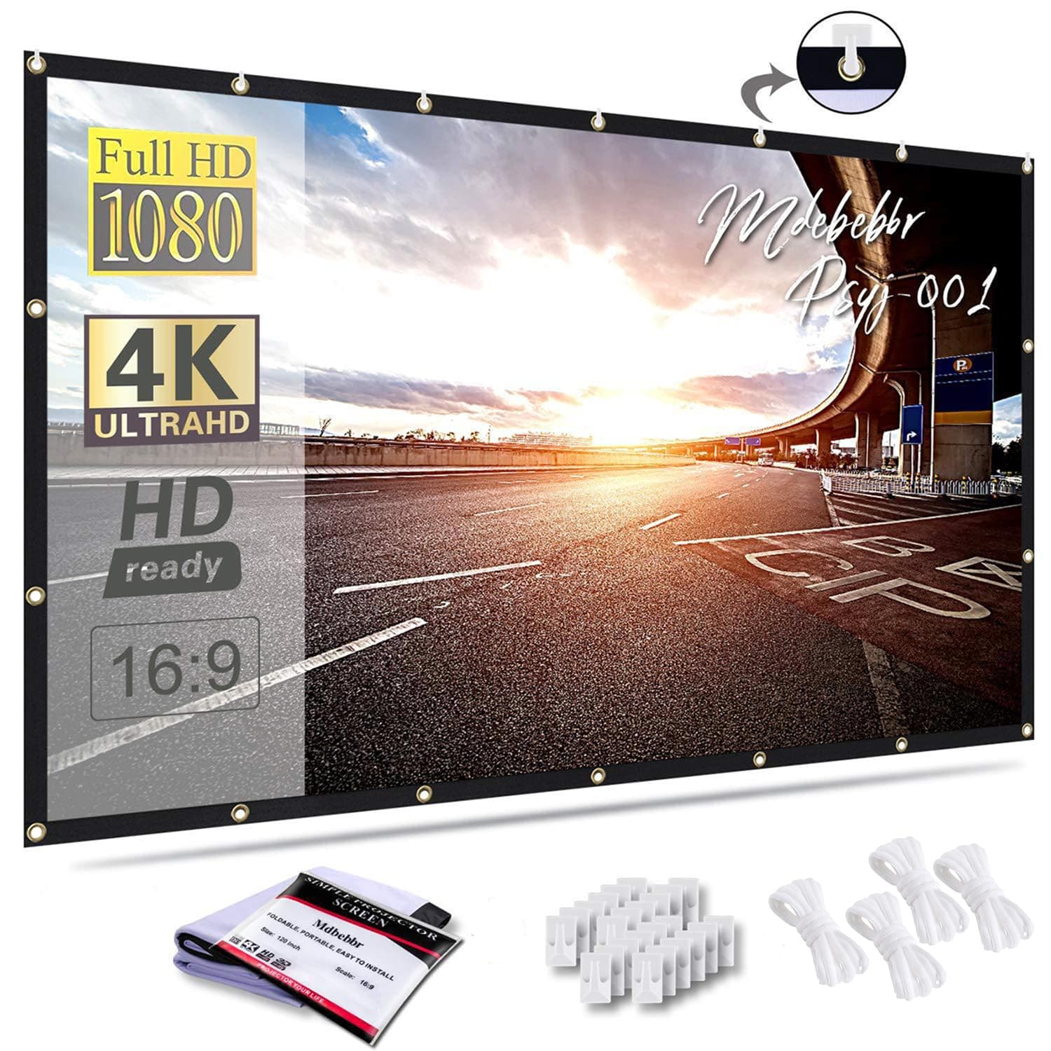 120 inch 4K 16:9 HD Projector Screen Portable Foldable and Anti-Crease,Movie Projector Screen Supports Double Sided Projectionfor Home Party Office Classroom