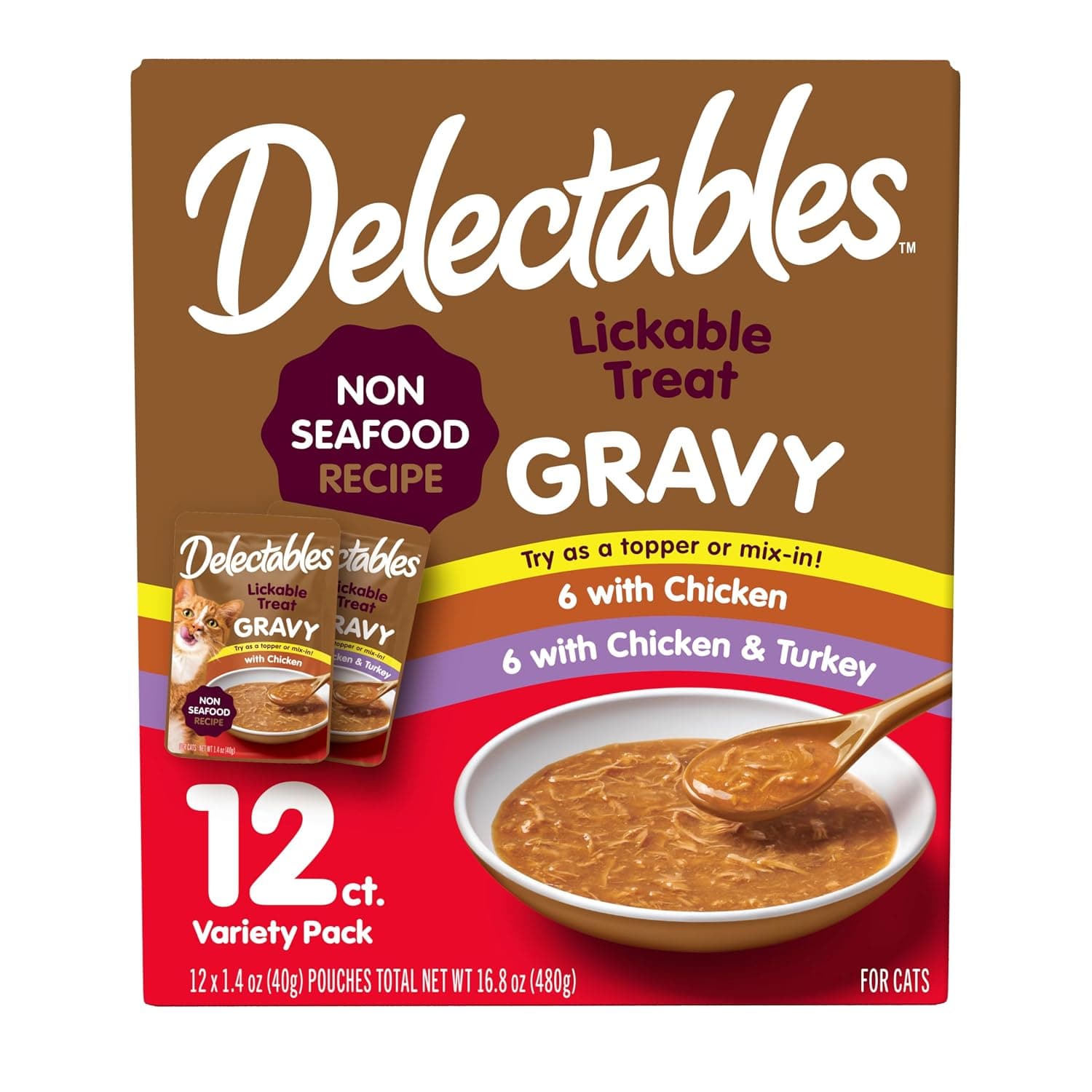 Hartz Delectables Gravy Non-Seafood Lickable Wet Cat Treats, Chicken Flavor Variety, 12 Pack