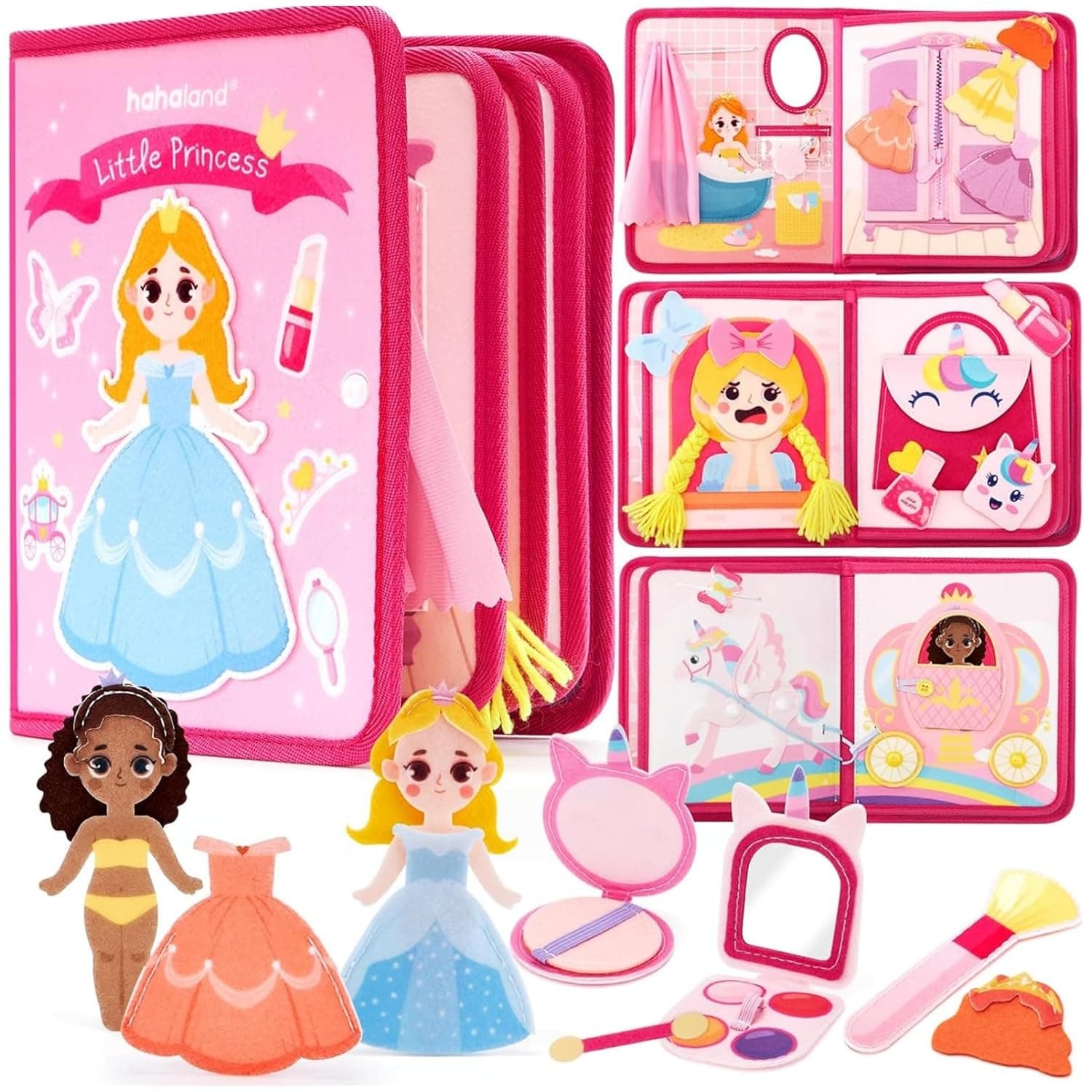 Andanna 3 Year Old Girl Gifts, Princess Toys Makeover Busy Board,Girls Quiet Busy Book Pretend Play for Toddlers 3-5,Montessori Toys for 4 Year Old Girl Birthday Gifts Pink (Princess P8)