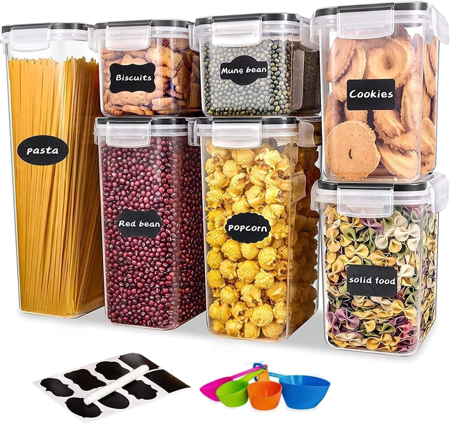 HOOKOR 7 Pack Airtight Food Storage Containers with Lids, Kitchen and Pantry Organization and Storage, BPA Free Kitchen Storage Containers for Spaghetti, Sugar,Cereal, Rice, Flour & Oats
