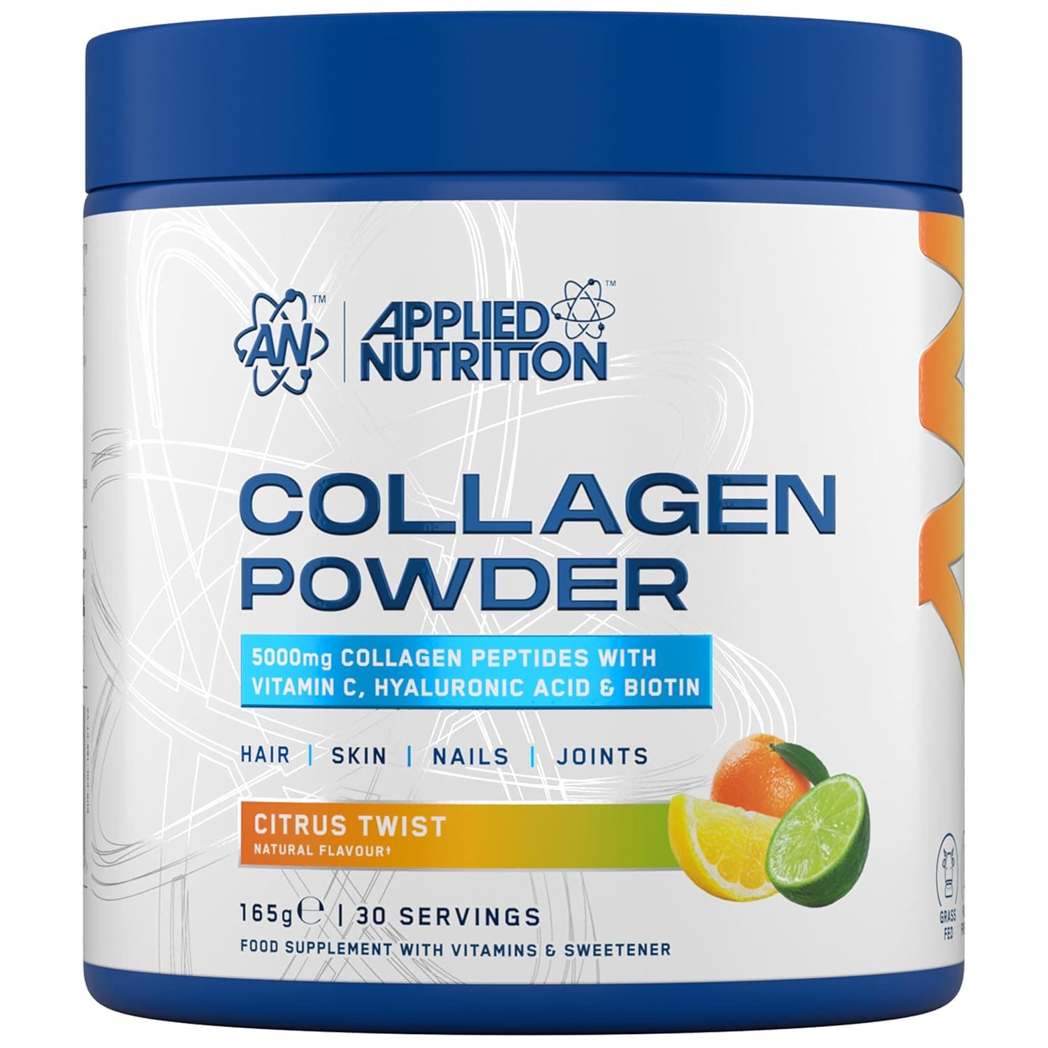 Applied Nutrition Collagen Powder - Citrus Twist Flavour - 5000mg Hydrolysed Bovine Flavoured Collagen Peptides with Vitamin C, Hyaluronic Acid & Biotin (165g - 30 Servings)
