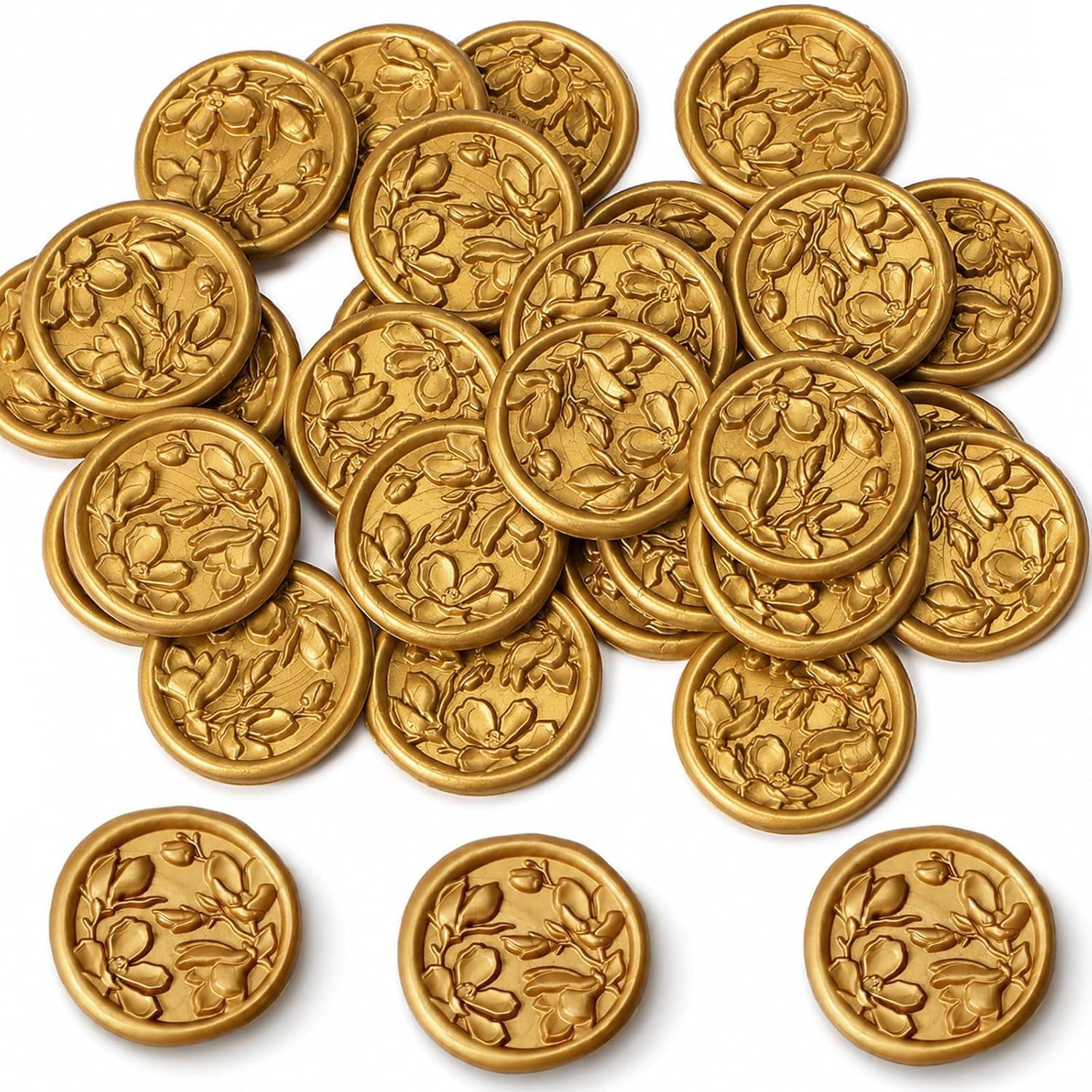 50 Pcs Wax Seal Stickers, Self-Adhesive 3D Magnolia Gold Wax Seal Stickers | Exquisite Wedding Invitation Envelope Botanical Seal Stickers, Wax Seal Stickers for Envelopes, Invitations,Gift Wrapping