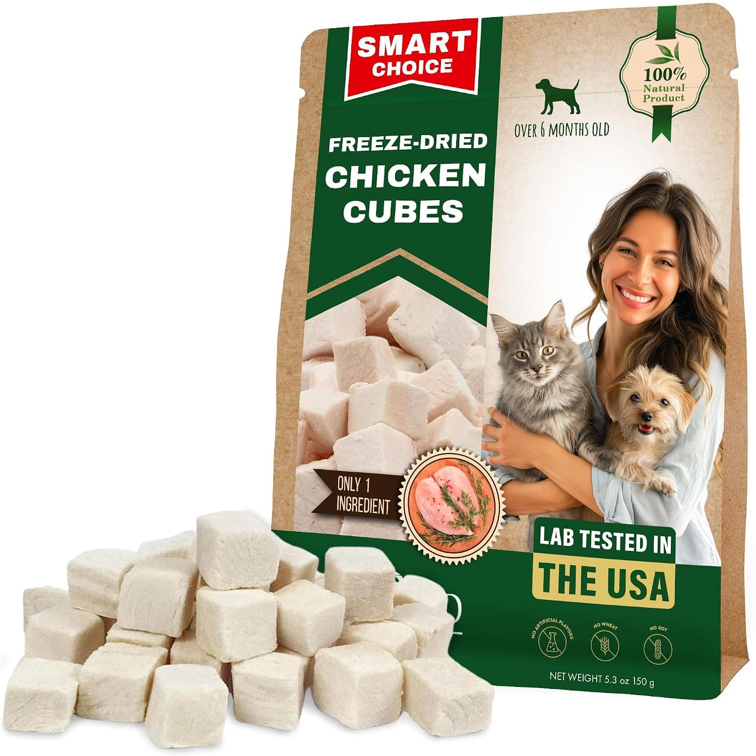 Dog & Cat Treats Freeze Dried Chicken Cubes 150 g - All Natural Meat Raw Pet Food - Human Grade High-Protein Snacks & Grain-Free Jerky Chews for Cats and Small Dogs