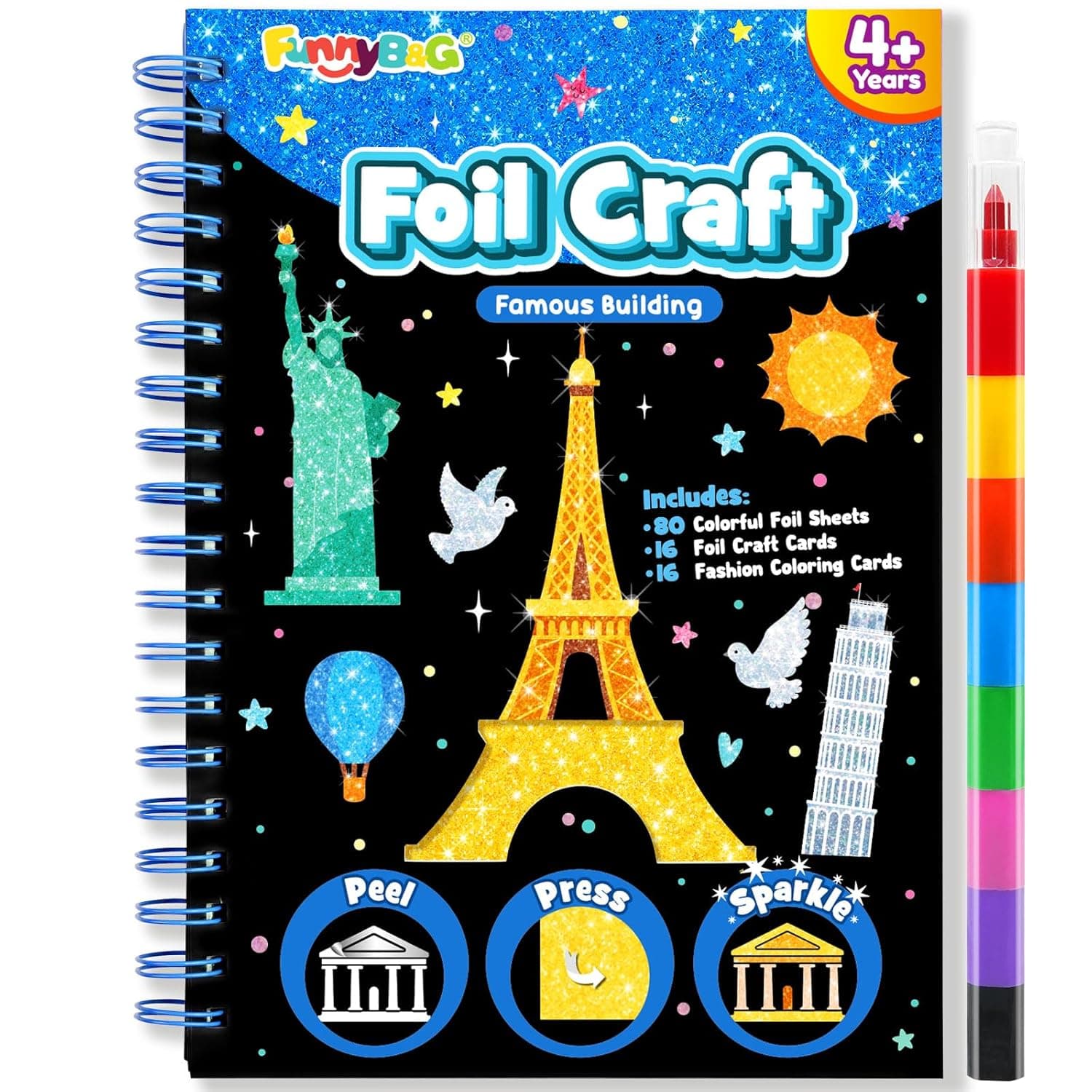 FUNNYB&G Foil Art Kit - Foil Crafts for Kids, Toys for Boys 4-10 Years Old, No Mess Travel Essentials, Kids Toys, Boys Gift, Birthday Gift, Coloring Books for Kids