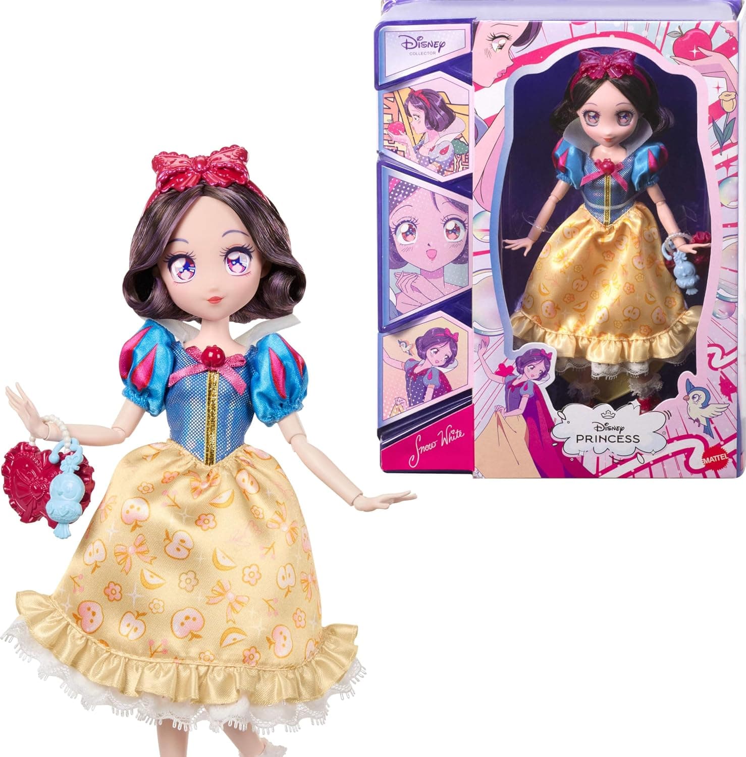 Mattel Disney Collector Princess Snow White Manga Collectible Doll & Accessories, Posable with Purse & Animal Charm, for Kids, Adults & Collectors