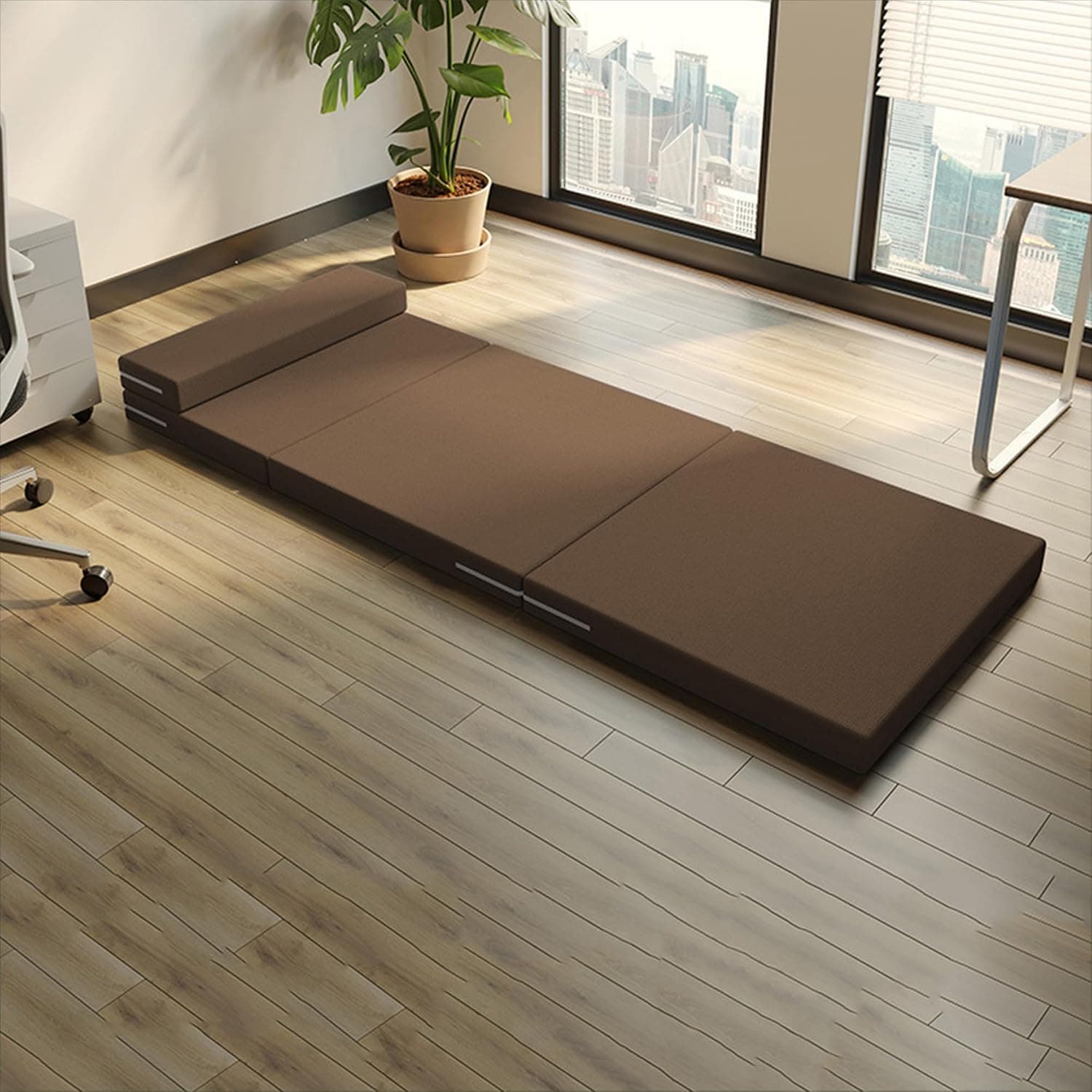 Foldable Kids Sleep Mat, Portable with Removable Cover, Ideal for Guests, Living Room, Bedroom, 150 x 60 x 5 cm, Brown Floor for Easy Storage