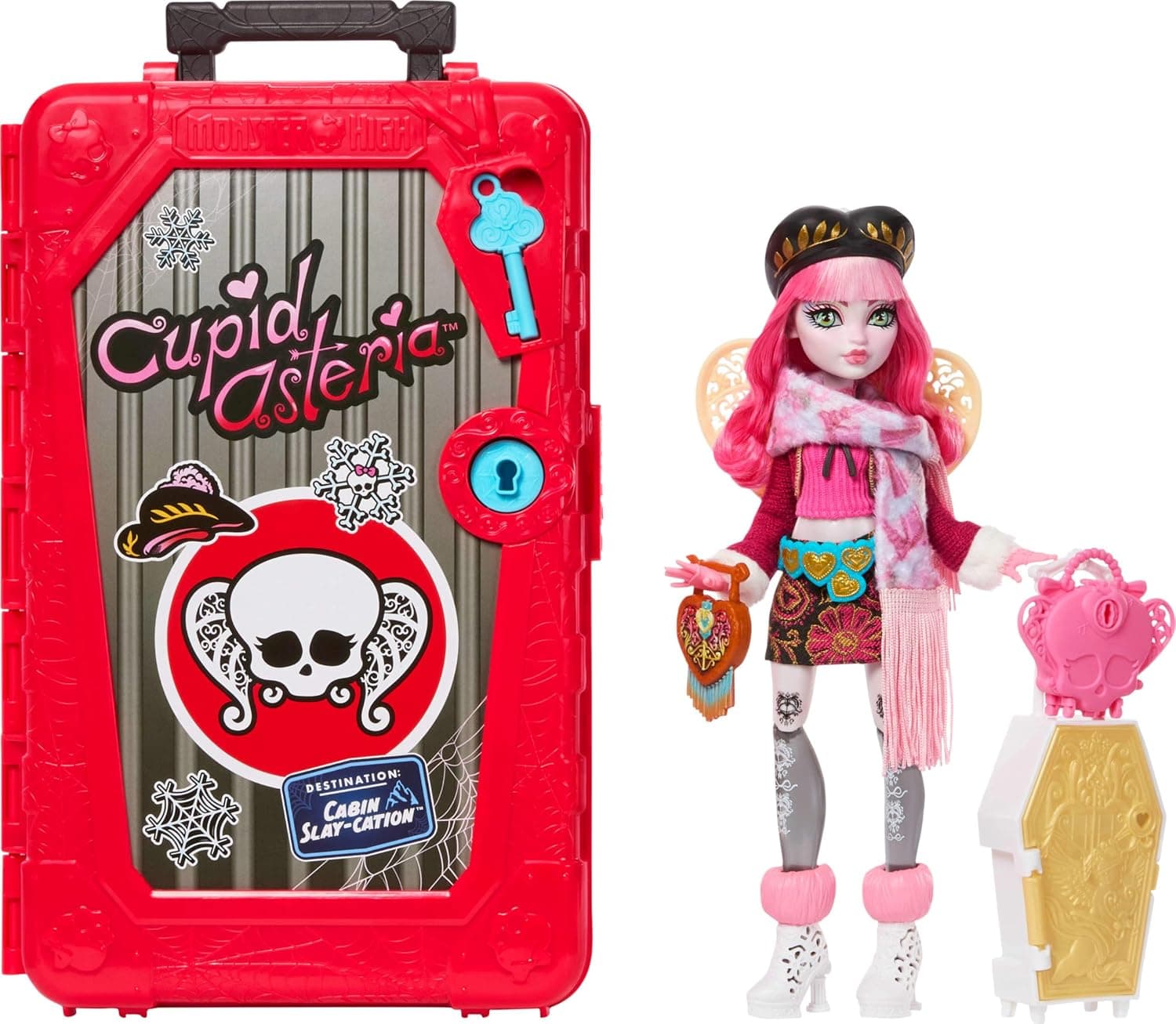 Monster High Skulltimate Secrets Cupid Asteria Doll and Accessories Set, Destination: Cabin Slay-Cation with Suitcase and 19+ Surprises Like Clothes | Destination: Cabin Slay-cation Surprise Set with Suitcase and 19+ Surprises as Clothes and Accessories