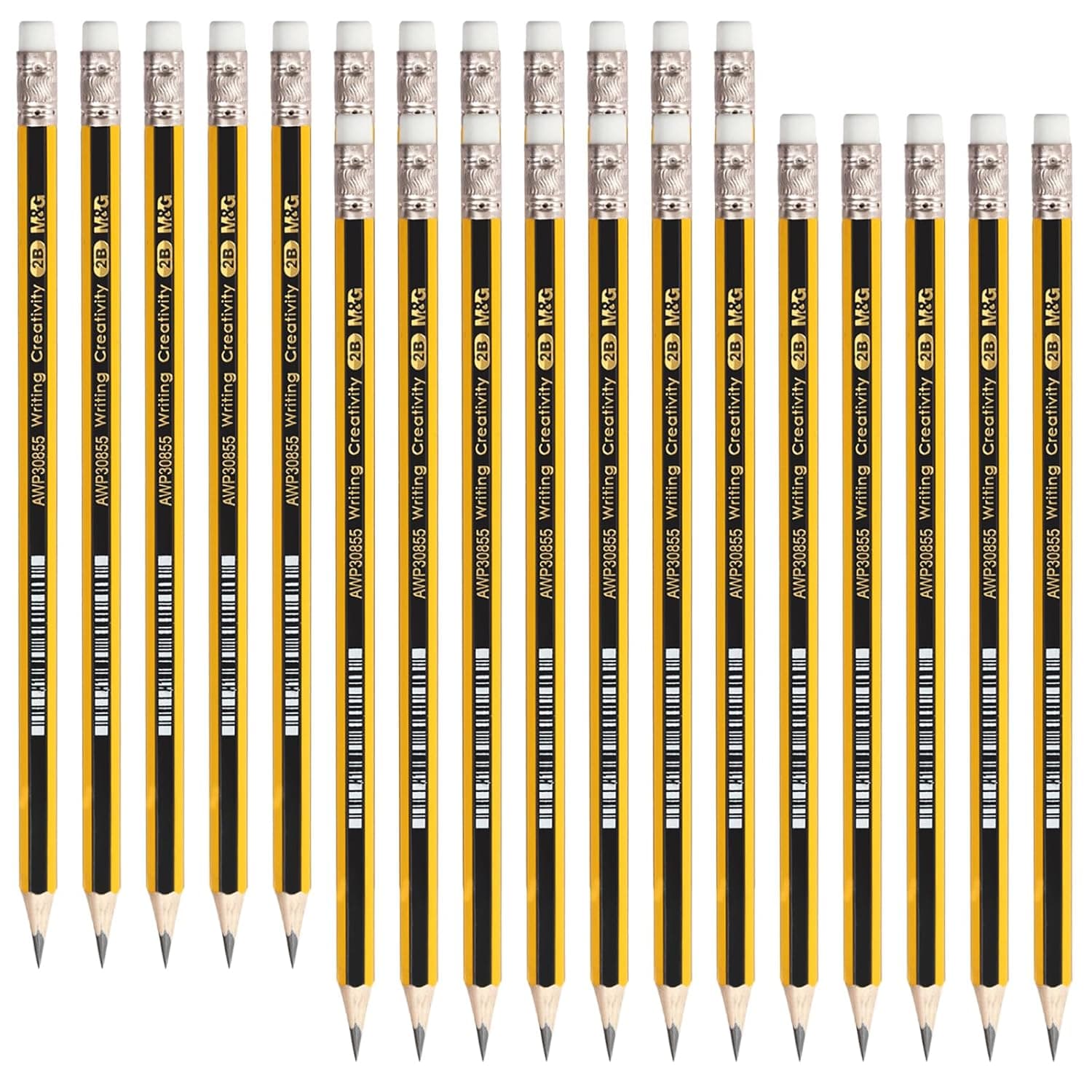 M&G Wood-Cased 2B Pencils, 24 Pack Pre-Sharpened Pencils with Top Erasers, Cute Pencils for Kids, Bulk Pencils for School Teacher Supplies, Writing, Drawing and Sketching
