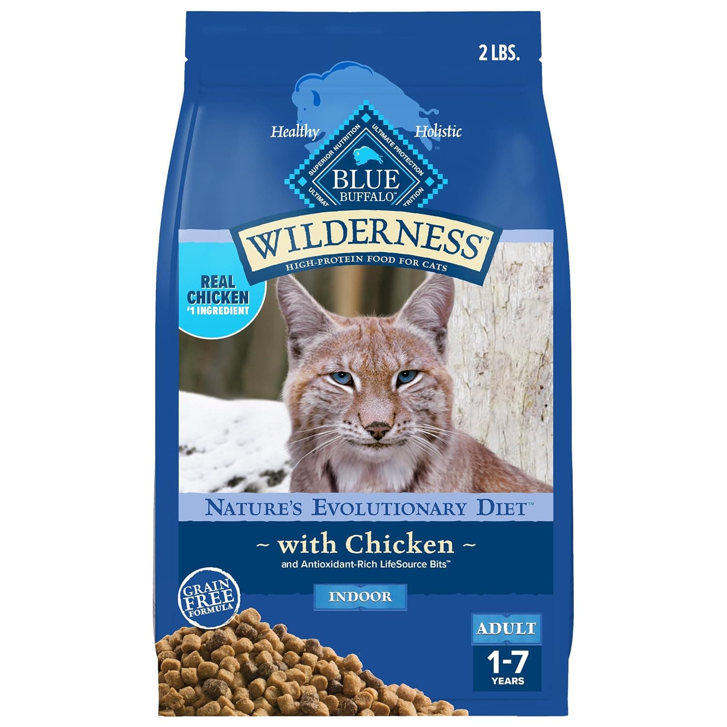 Blue Buffalo Wilderness Chicken Adult Indoor Dry Cat Food, Grain-Free, 2 lb | High Protein, Real Chicken #1 Ingredient, Supports Immunity with Antioxidant-Rich LifeSource Bits, Promotes Healthy Digestion