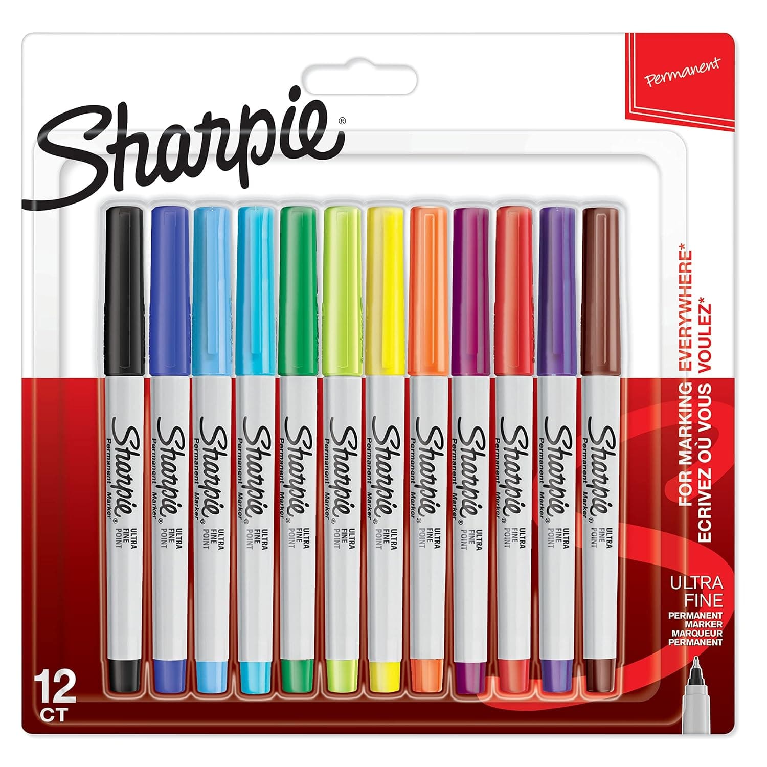 Sharpie Permanent Markers | Ultra-Fine Point | Assorted Colours | 12 Count
