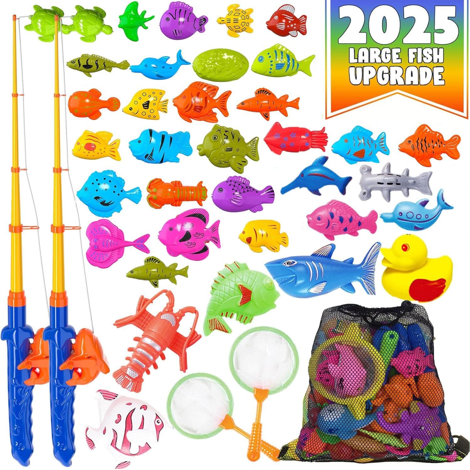 Magnetic Fishing Pool Toys Game Set for Kids Water Table Bathtub Kiddie Party Toy with Pole Rod Net, Floating Fish - Toddler Education Christmas Birthday Gifts for Kids Ocean Sea Animals