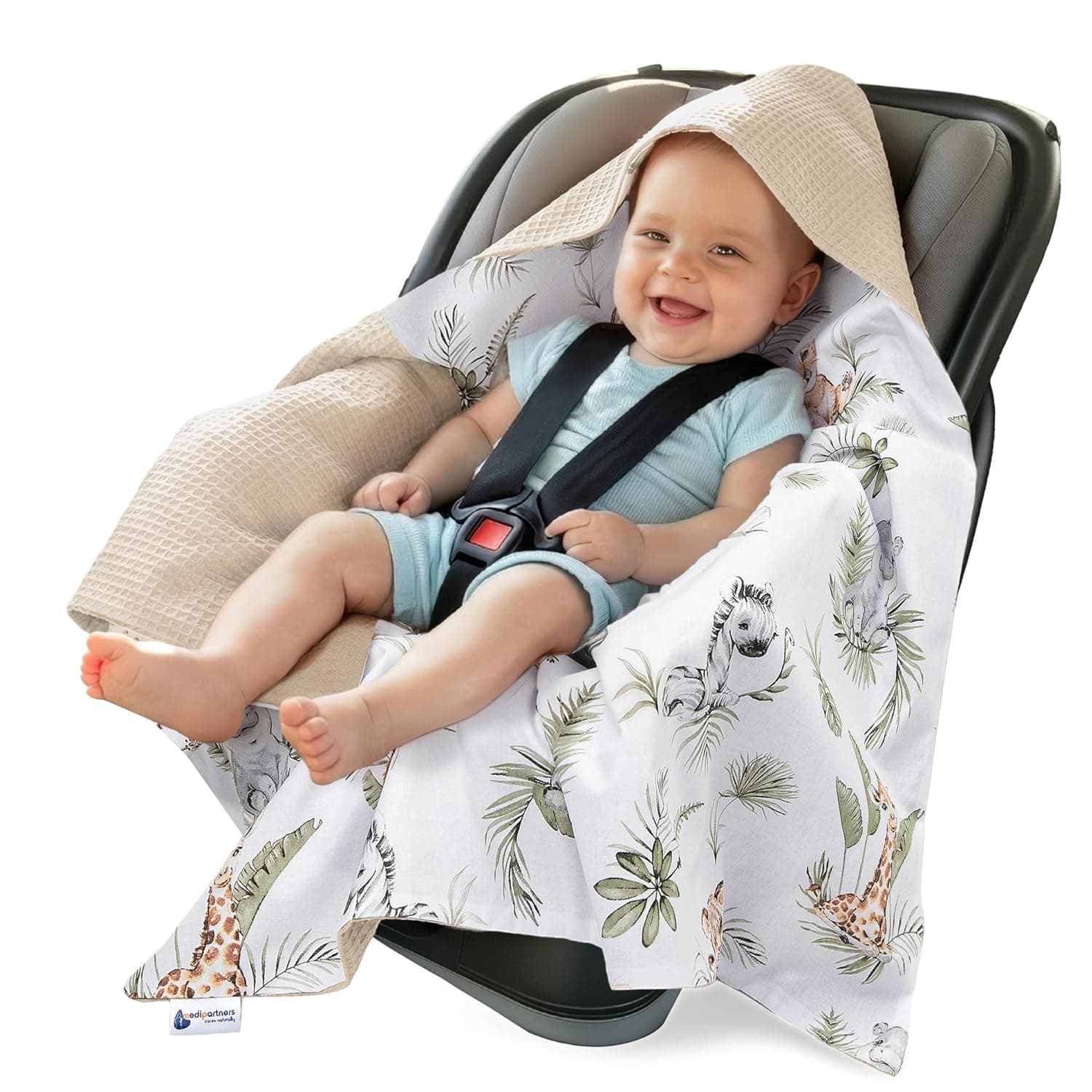 Medi Partners Swaddling Blanket 100% Cotton Waffle 85 x 85 cm Cuddly Blanket for Pram Baby Seat Universal Baby Blanket Double-Sided Baby Blanket Buggy Car Seat