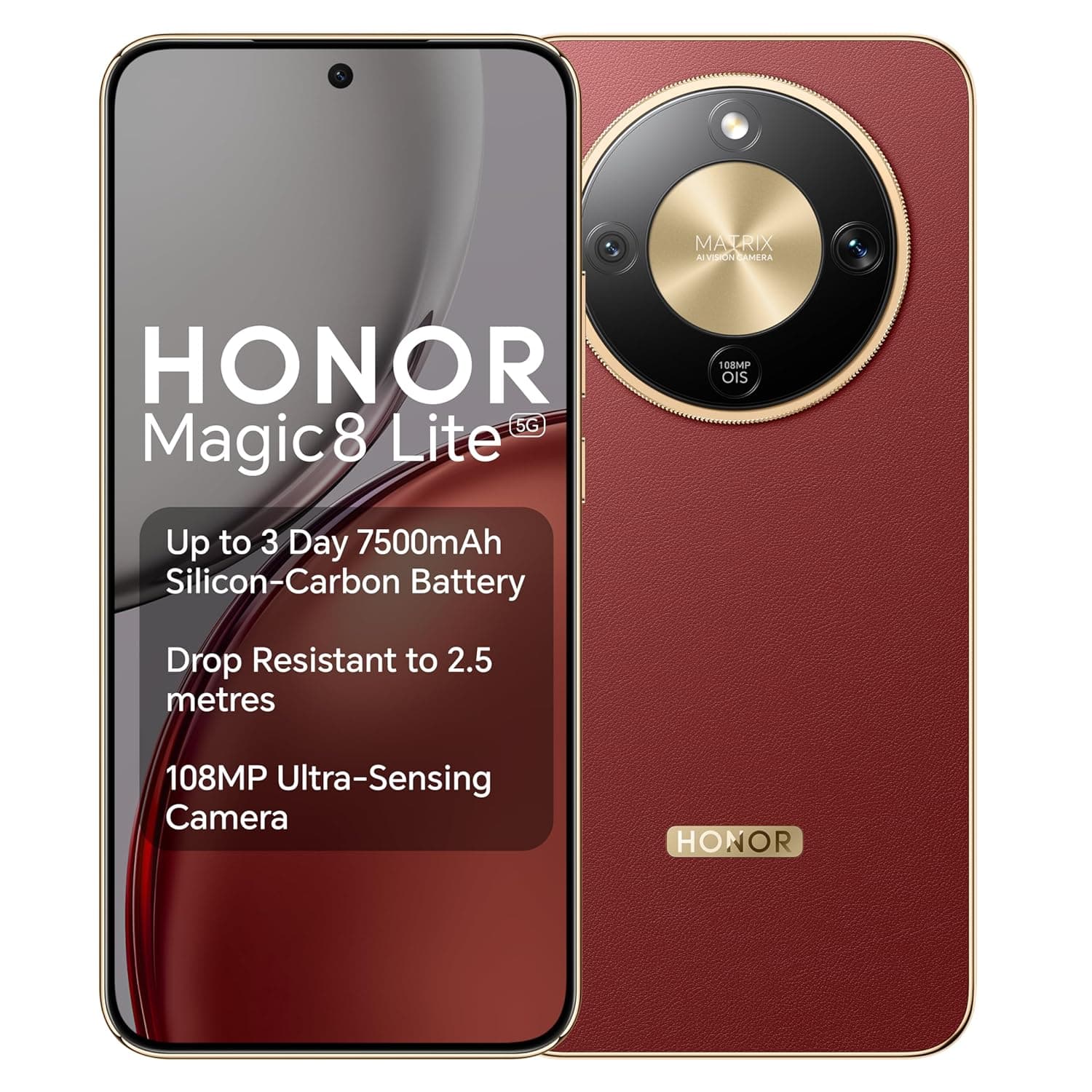 Honor Magic8 Lite Dual-SIM 512GB ROM + 8GB RAM (GSM Only | No CDMA) Factory Unlocked 5G Smartphone (Reddish Brown) - International Version