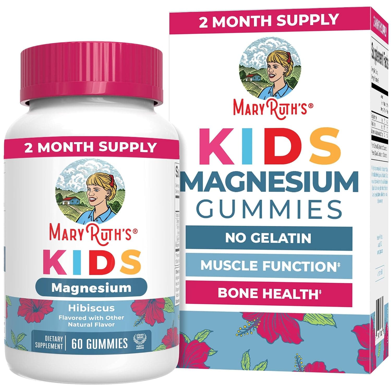 MaryRuth Organics Kids Magnesium Citrate Gummies by MaryRuth's | 2 Month Supply | Sugar-Free | Calm Magnesium Gummies for Kids 2+ | Bone Health | Calcium Absorption | Vegan | 60 Count