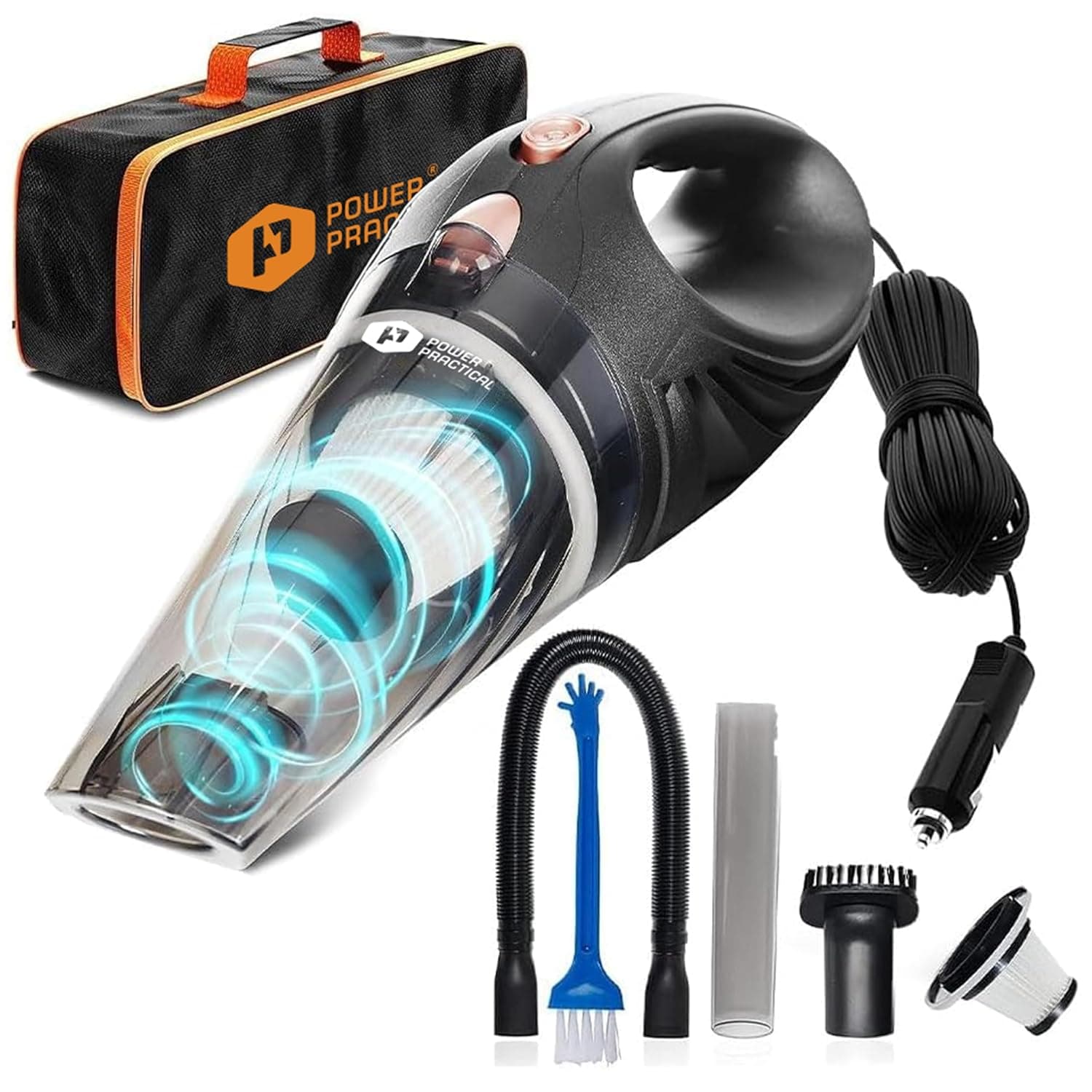 ThisWorx Car Vacuum Cleaner - Car Accessories - Small 12V High Power Handheld Portable Car Vacuum w/Attachments, 16 Ft Cord & Bag - Detailing Kit Essentials for Travel, RV Camper