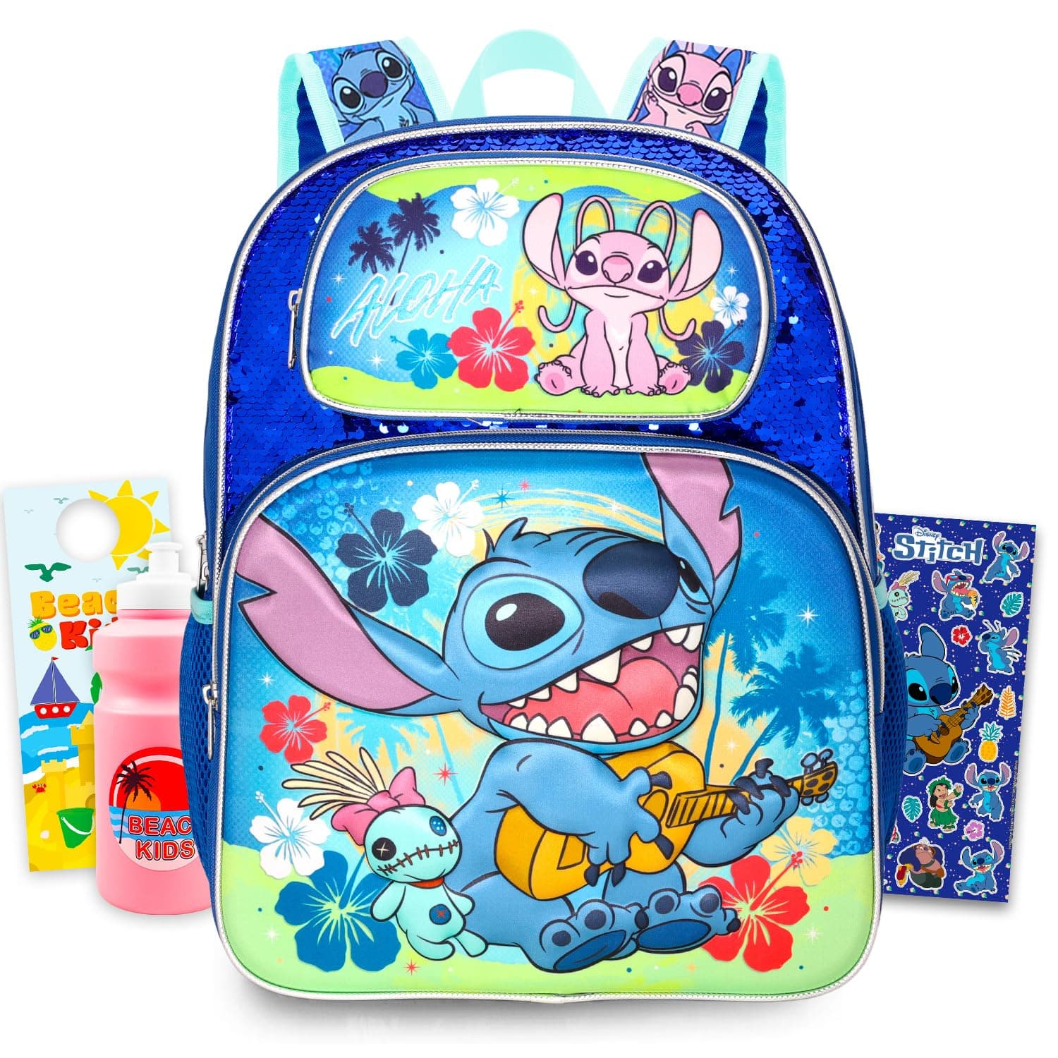 Stitch & Angel Backpack for Girls School Bundle w/ 16in Bookbag + More