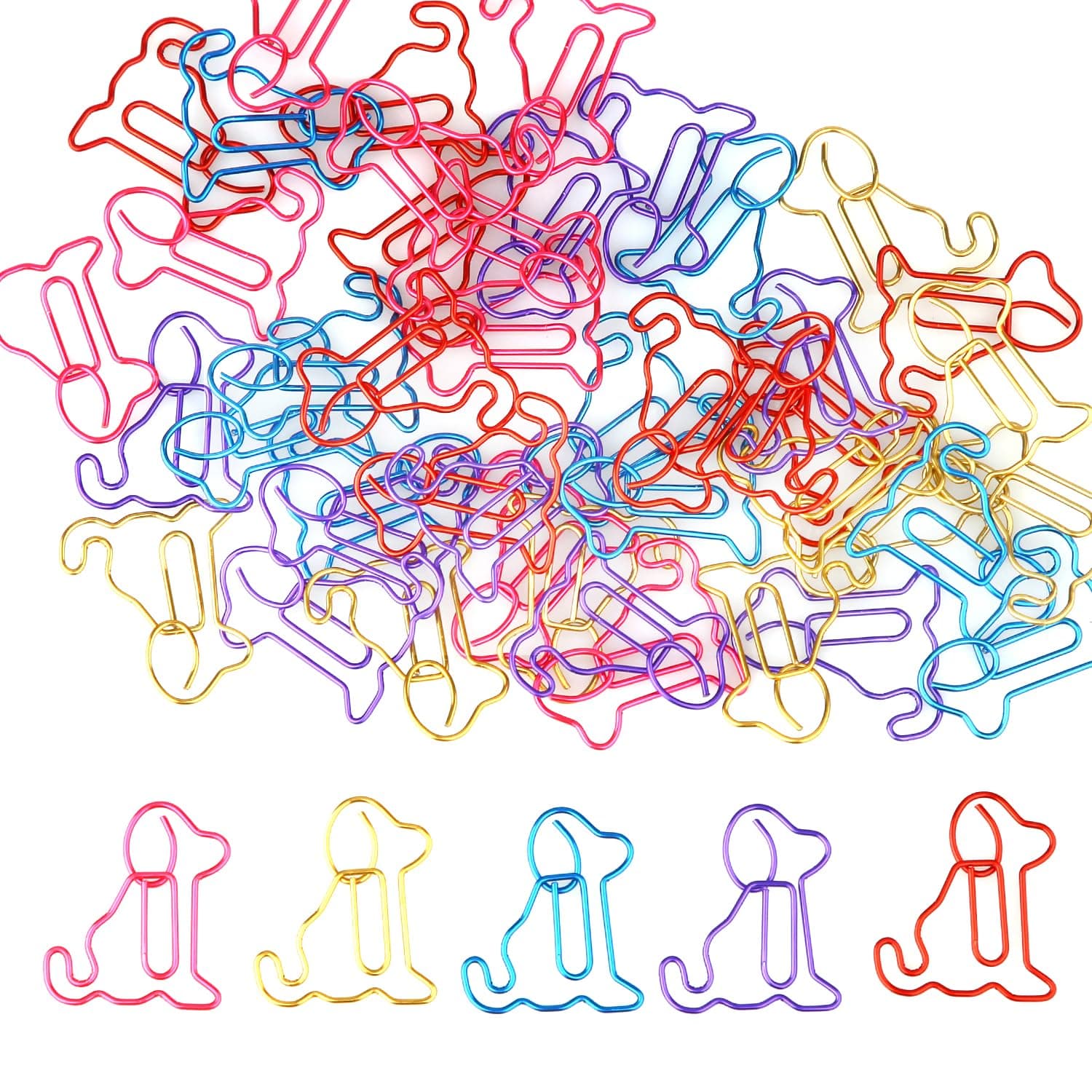 50pcs Dog Shaped Paper Clips, Colorful Funny Dog Paper Clips Cute Animal Bookmarks Small Paperclip School Office Supplies for Women Men Teachers Dog Lovers